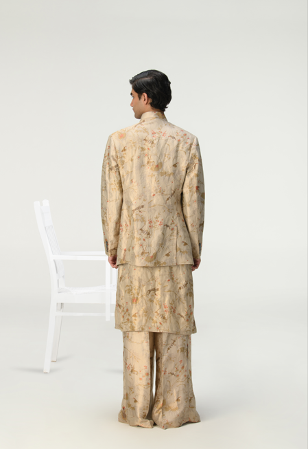 Elegant Bandhgala Silk Brocade Ivory Jacket for Men | Traditional Indian Wedding Sherwani | Perfect for Festivals, Ceremonies & Special Occasions