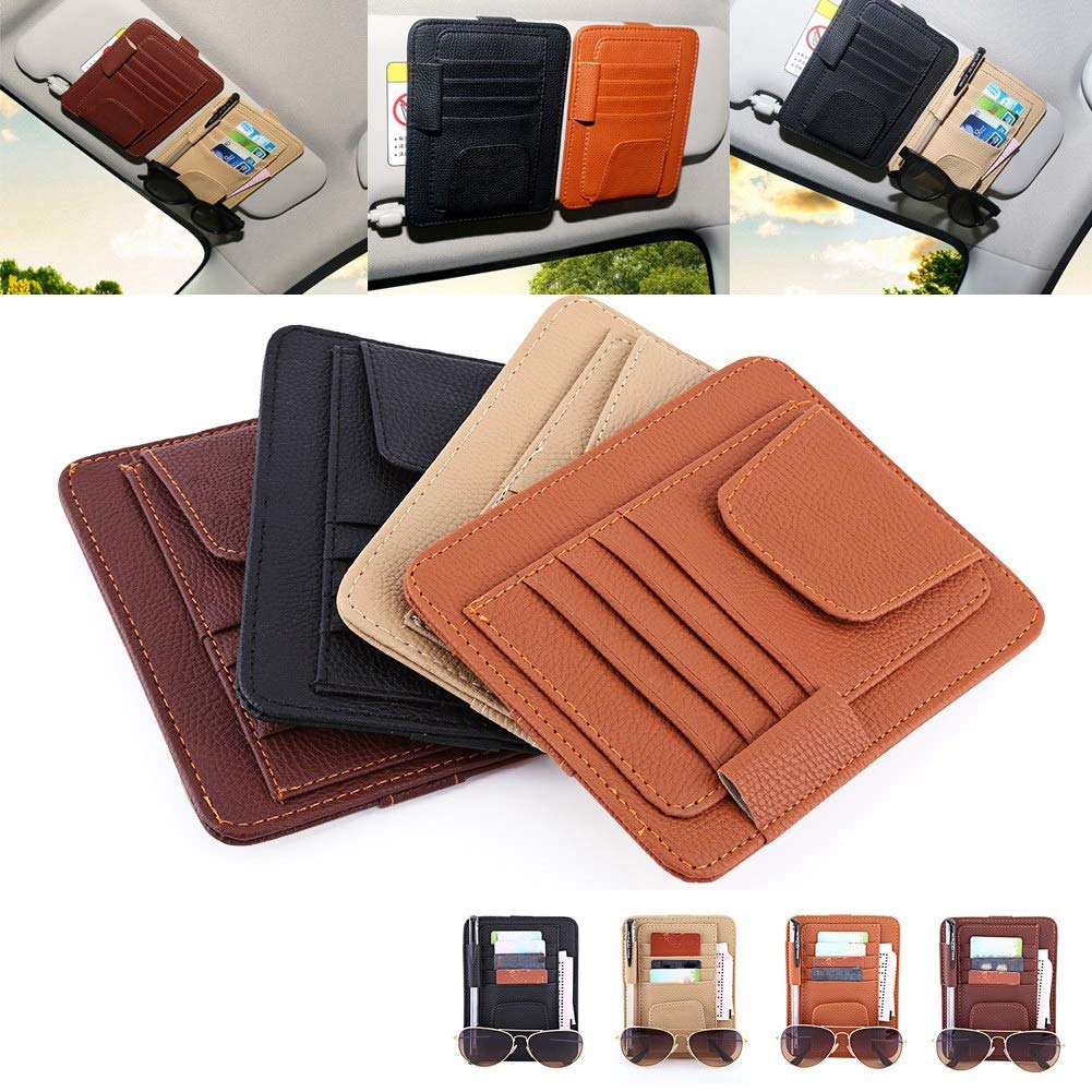 Car Sun Visor Organizer - Black Storage Pouch for Cards & Glasses | Perfect for Road Trips