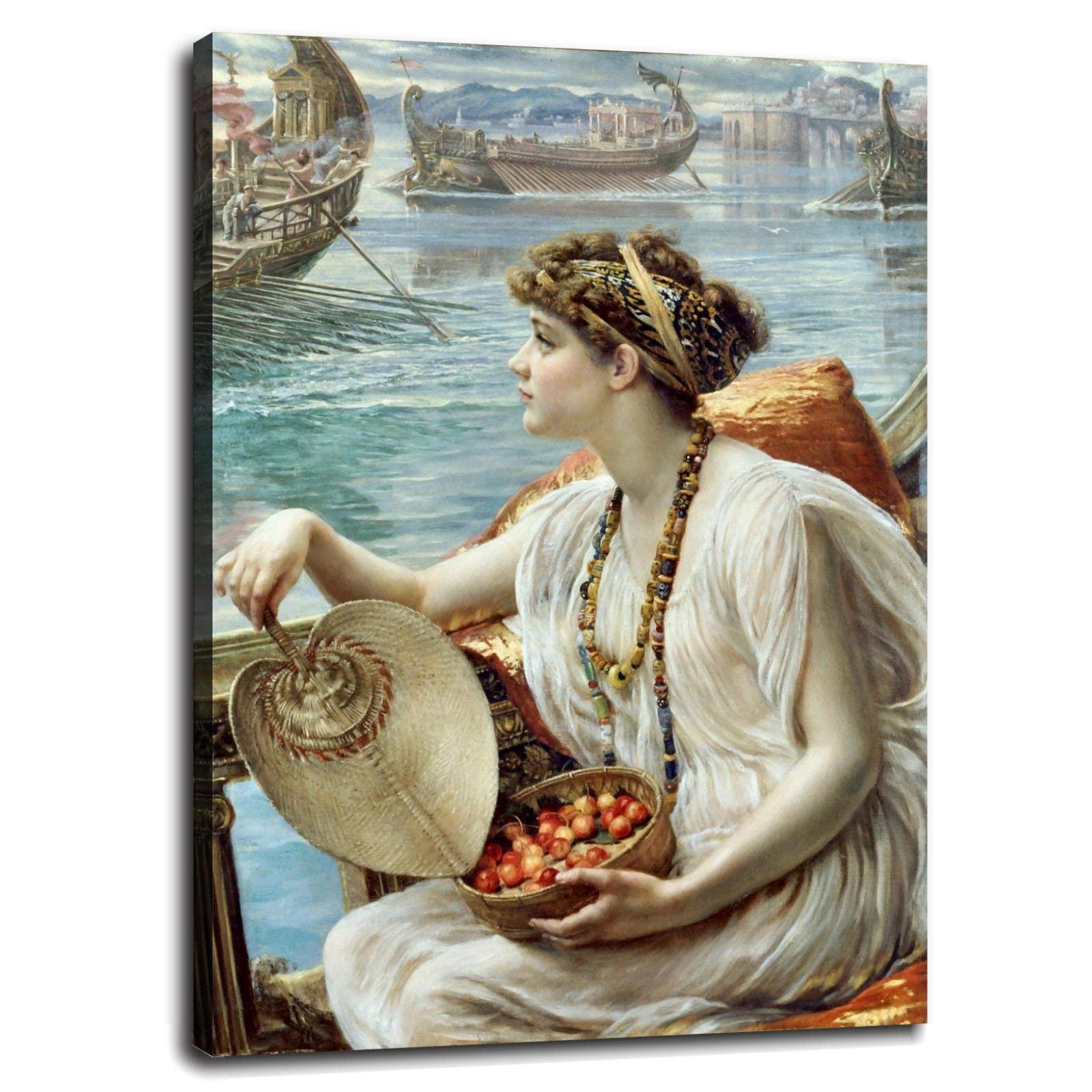 Edward John Poynter Roman Boat Race Oil Painting Reproduction - Elegant Girl Holding Fan Canvas Wall Art Print 32x24 Inch with Frame for Living Room, Bedroom & Office Decor