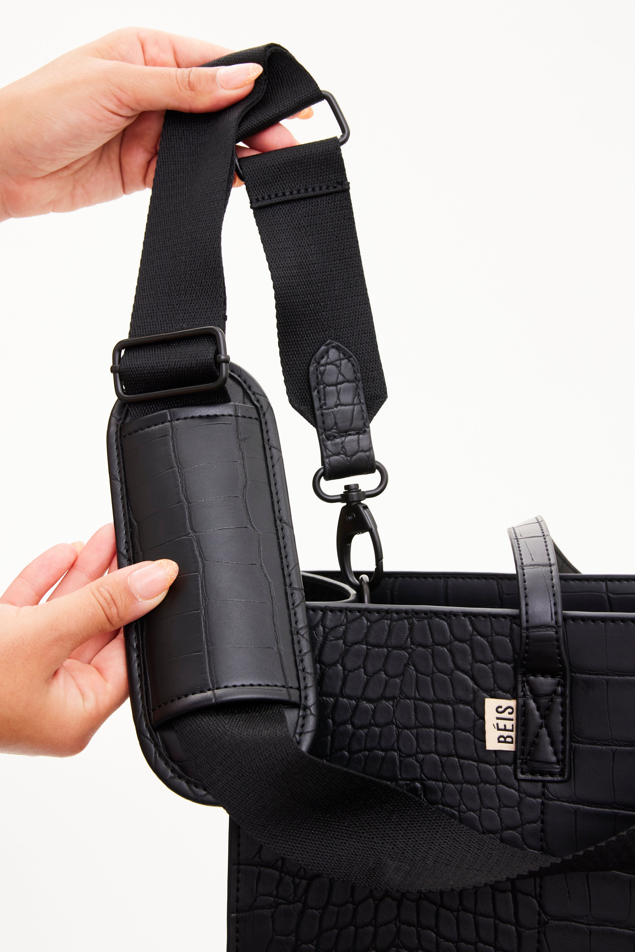 Premium Large Work Tote Bag in Black Crocodile Embossed Leather - Professional Office Commuter & Business Travel Essential