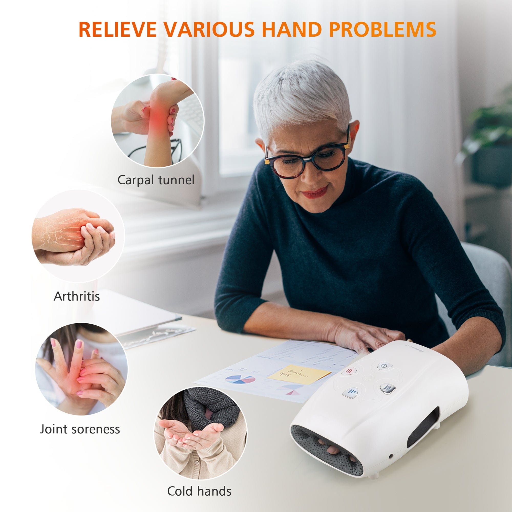 Snailax Wireless Hand Massager with Heat - Relief for Arthritis, Carpal Tunnel & Finger Numbness - Perfect for Office Workers, Gamers & Seniors at Home or Work