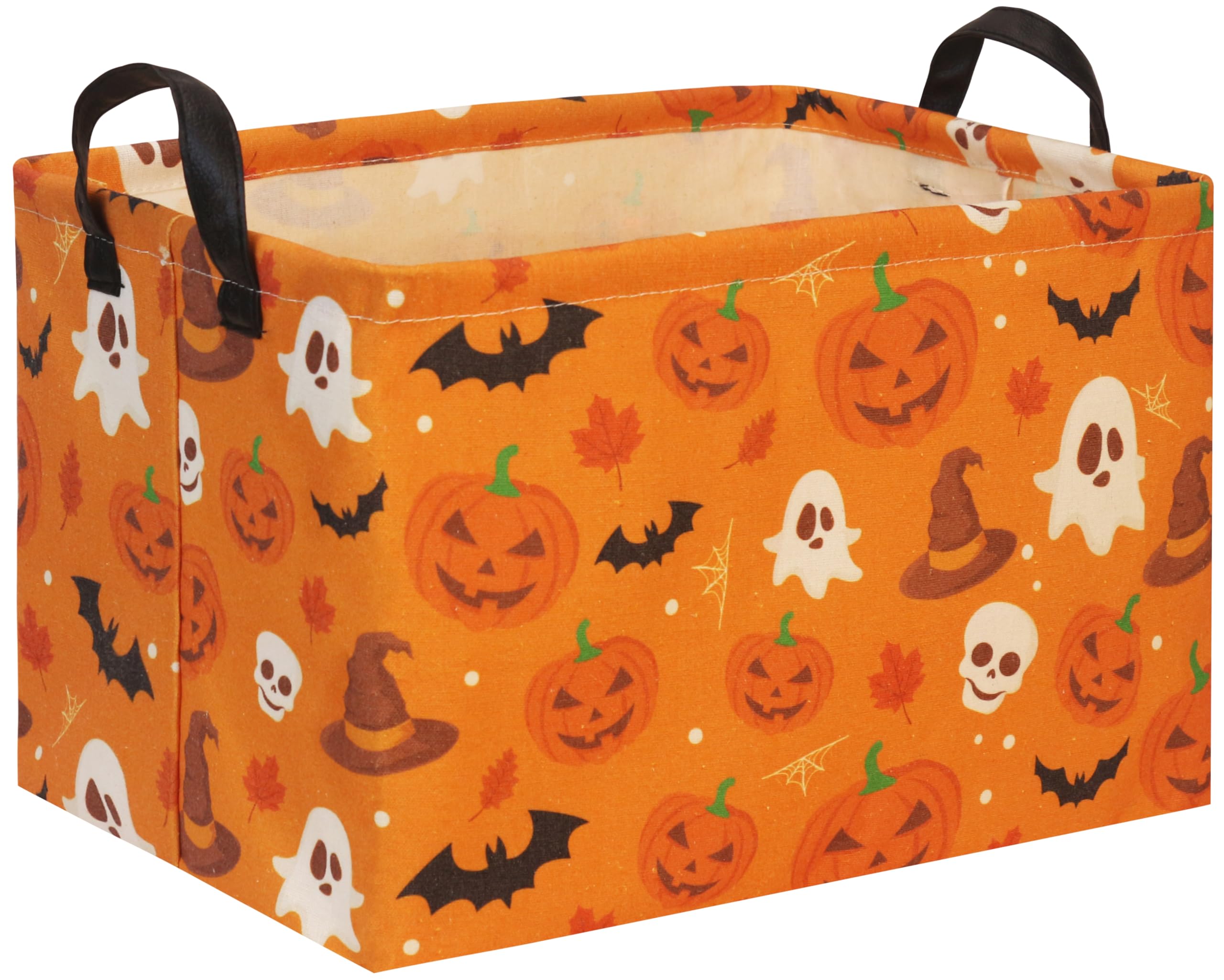 Halloween Basket for Kids - Cute Skull Pumpkin Design, Rectangular Toy Storage Bin & Organizer Box for Halloween Party Decor | Perfect for Trick-or-Treating, Classroom Activities & Spooky Room Decorations