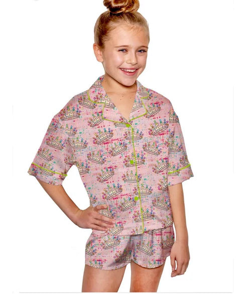 Sunshine Society Silky Crown Jewel Pajama Set - Luxurious Women's Sleepwear for Comfort & Style - Perfect for Lounging, Sleepovers & Relaxing at Home