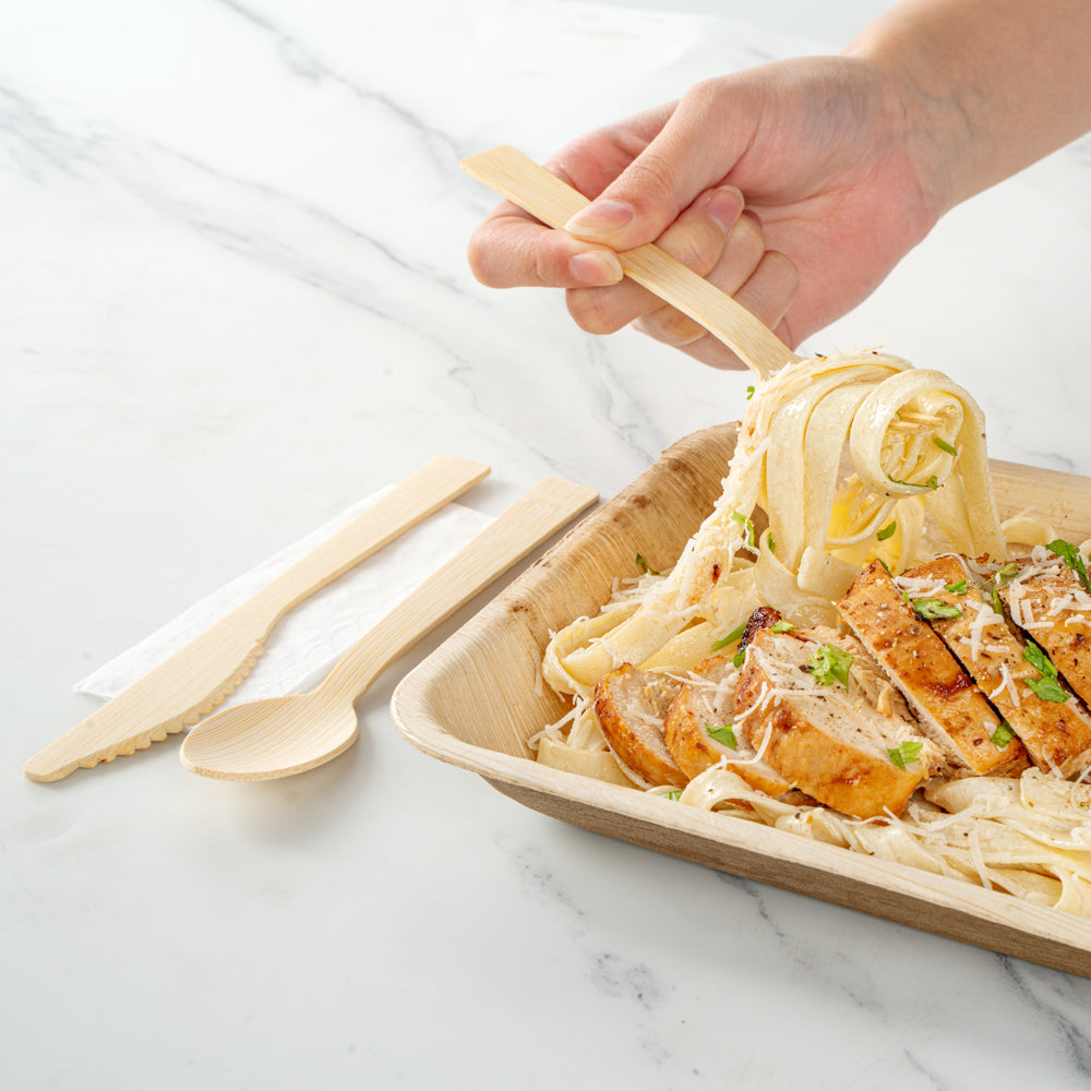 Eco-Friendly Bamboo Disposable Cutlery Set with White Napkins & Kraft Paper Pouch - 500 Count (7-Piece Set) | Perfect for Parties, Picnics, Catering & Sustainable Events
