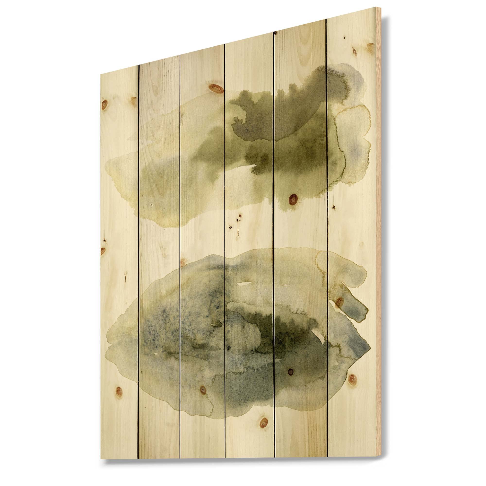 DesignQ Dark Green Abstract Clouds Wood Wall Art - Modern & Contemporary Pine Wood Decor, Large Abstract Wall Panel for Living Room, Bedroom & Office Decor