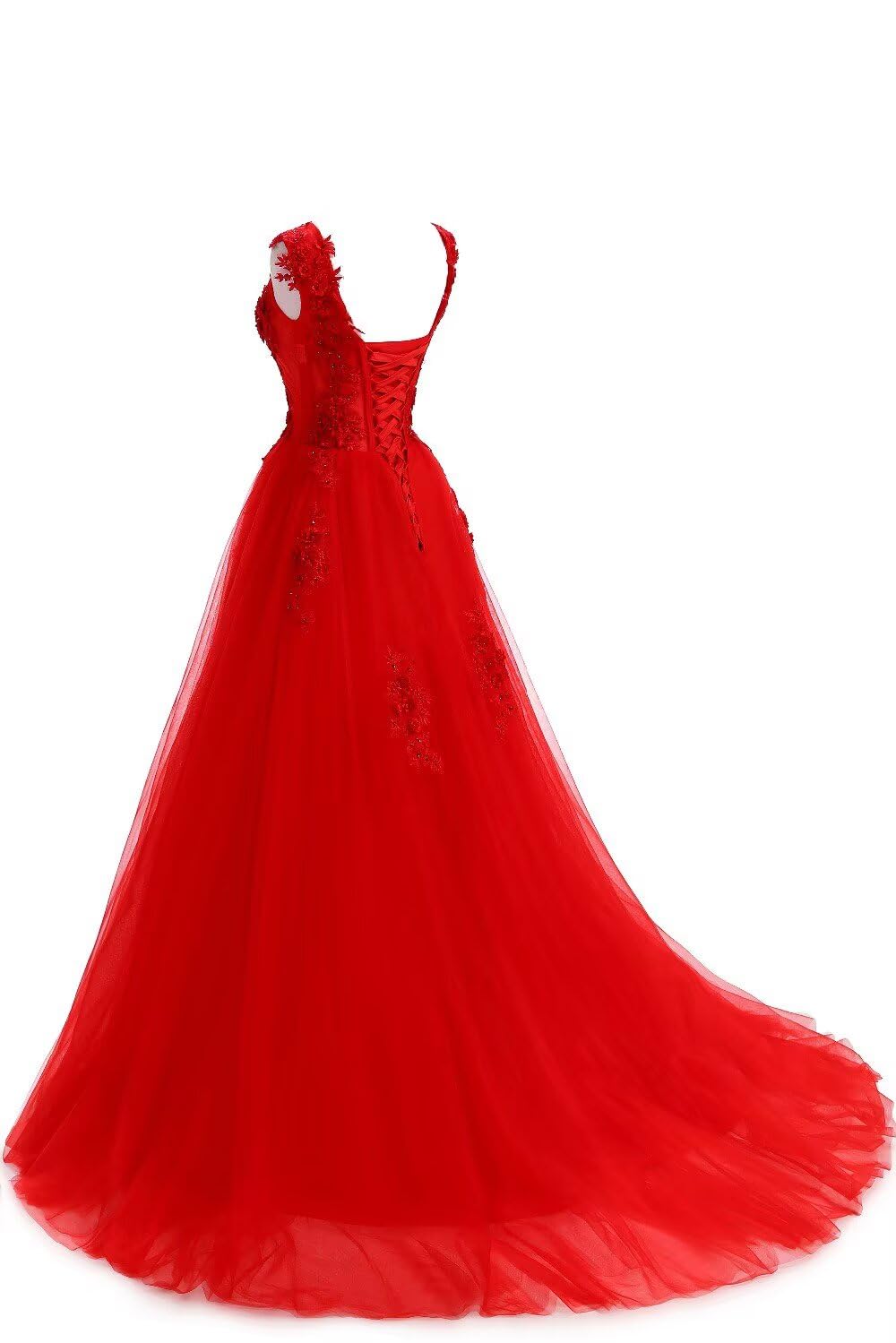Beautyoung Women's Lace Applique Prom Gown A-Line Bridesmaid Dress Tulle Formal Evening Dress for Wedding Party, Homecoming Dance, Quinceañera & Special Occasions