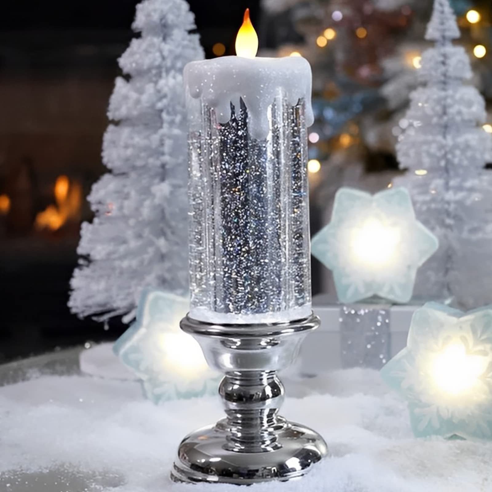 LED Christmas Candles - USB Rechargeable Flameless Candles for Xmas Party & Home Decor (Silver) - Perfect for Holiday Centerpieces