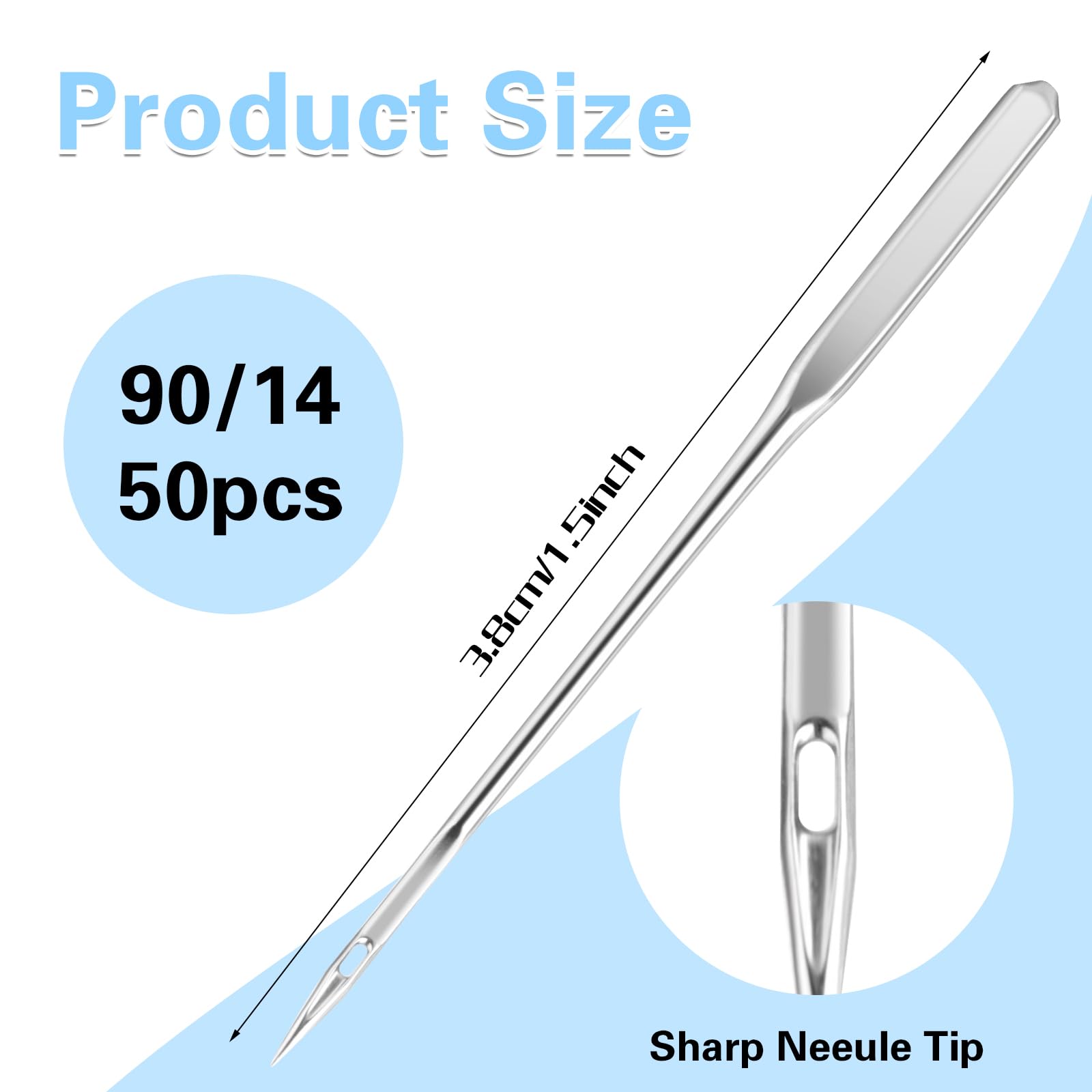 50 Pcs Universal Size 90/14 Heavy Duty Sewing Machine Needles - Compatible with Singer, Brother & Old Sewing Machines - Perfect for Quilting, Embroidery & General Sewing Projects