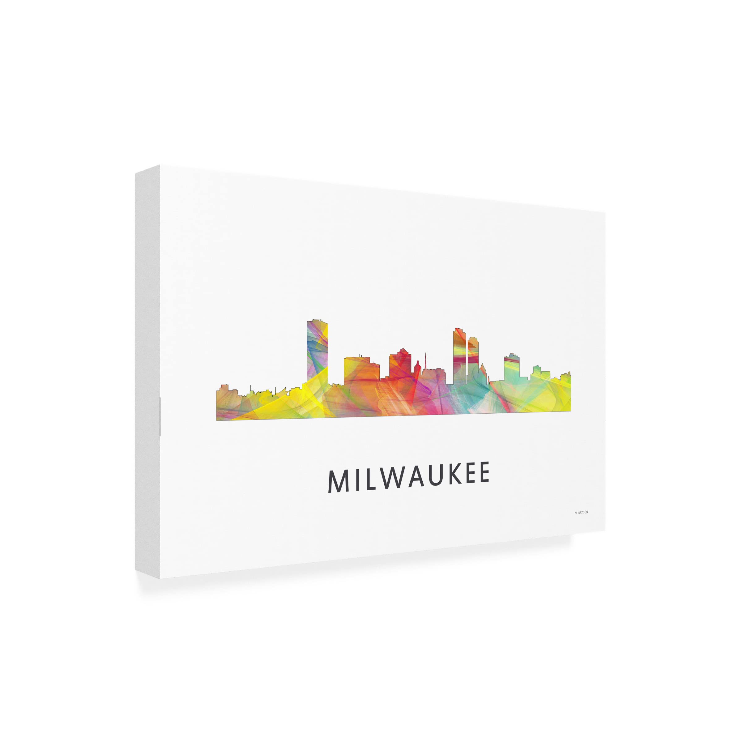 Trademark Fine Art 'Milwaukee Wisconsin Skyline' Canvas Print by Marlene Watson - 30x47 Inches - Modern Cityscape Wall Decor for Living Room, Office & Home