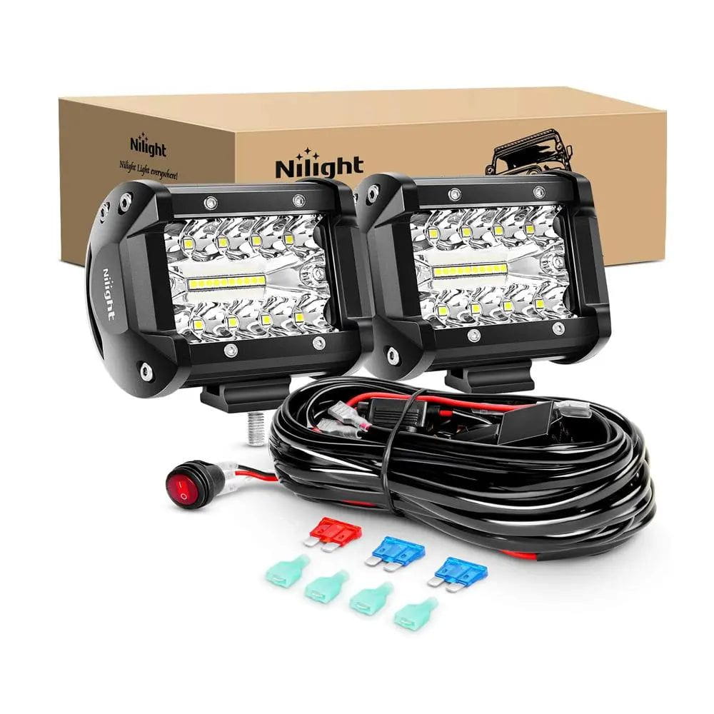 4 Inch 60W Triple Row LED Work Light Pods - Spot Flood Combo with 12FT Wire & 3Pin Switch - Perfect for Off-Road Vehicles, Trucks, ATVs, Boats, and Emergency Lighting
