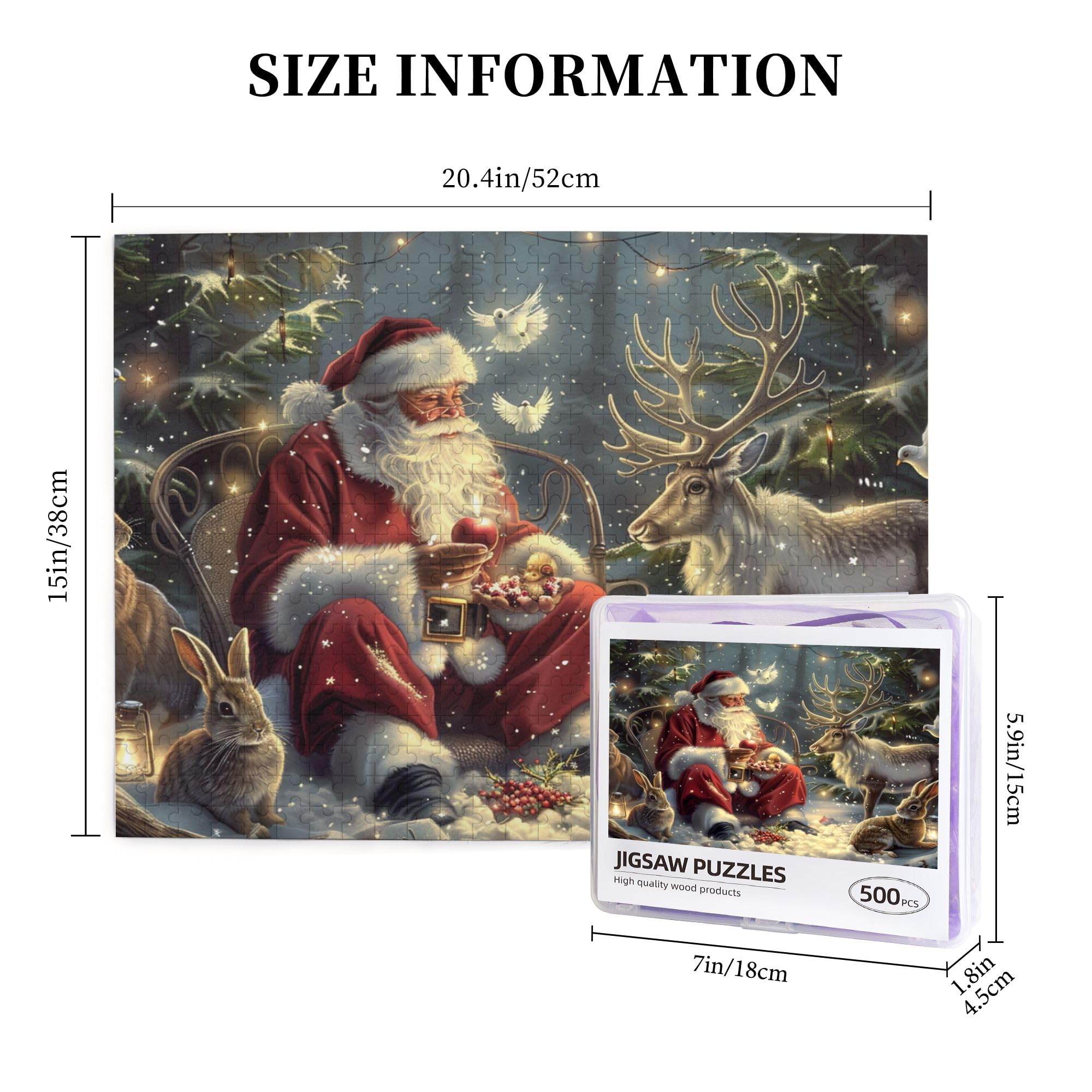 500-Piece Wooden Santa Claus and Animals Jigsaw Puzzle for Adults – Challenging, Stress-Relieving, Enchanting Christmas Puzzle – Perfect Gift for Puzzle Lovers (Home Decor, Family Game Night, Holiday Activity)