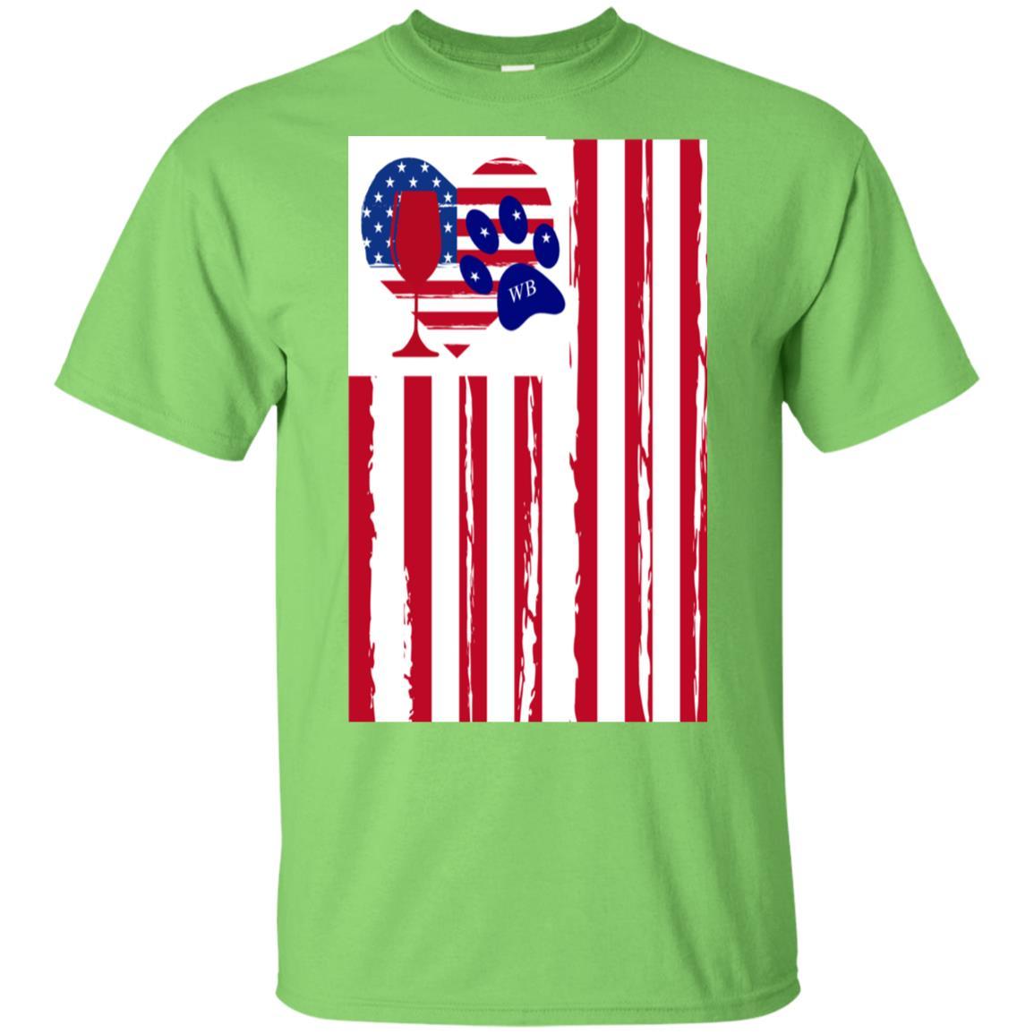 American Flag Wine Paw Heart Ultra Soft Cotton T-Shirt | Patriotic & Fun Graphic Tee for Women | Perfect for Casual Wear, Parties & Wine Lovers