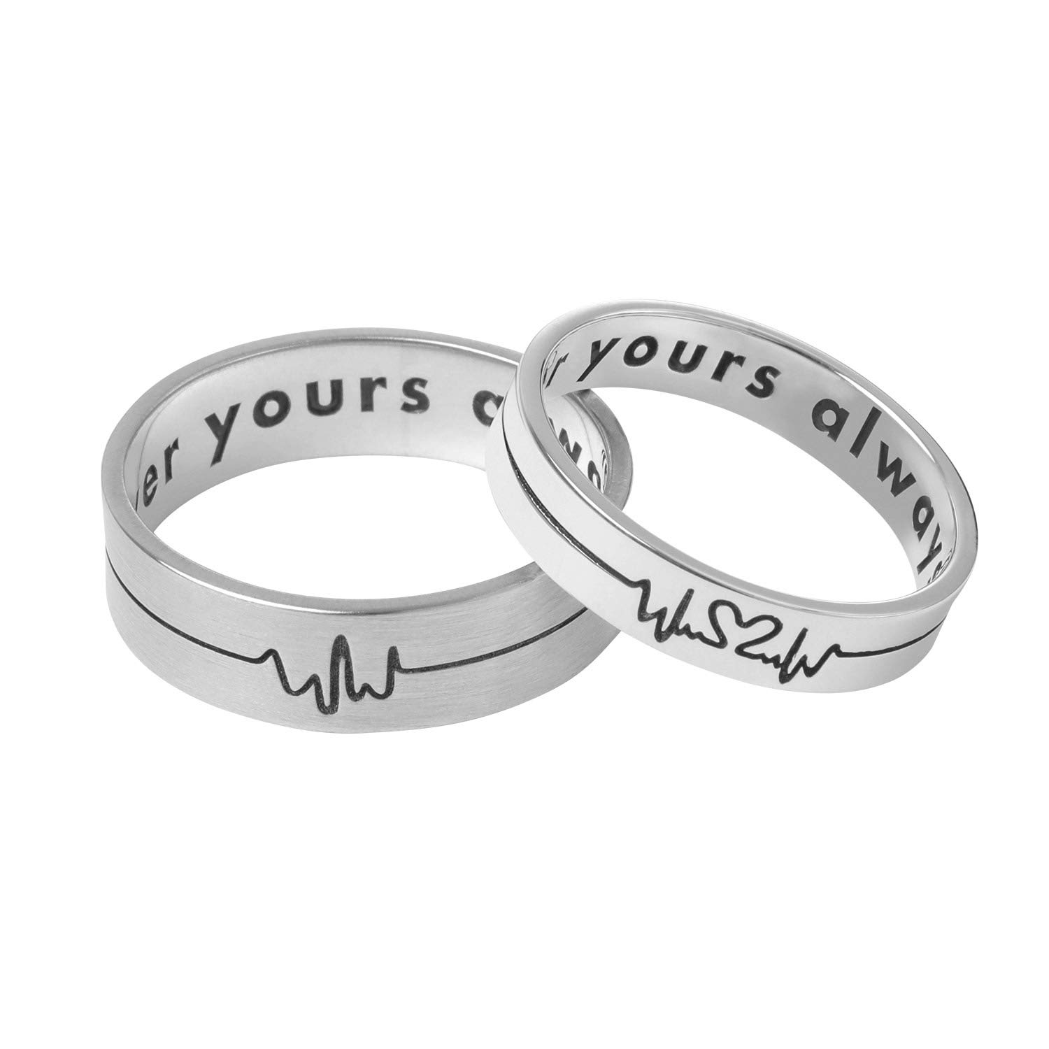 Personalized Heartbeat Couple Name Ring - Custom Engraved Matching Rings for Women & Men - Romantic Anniversary Gift for Couples - Perfect for Weddings, Engagements & Valentine's Day