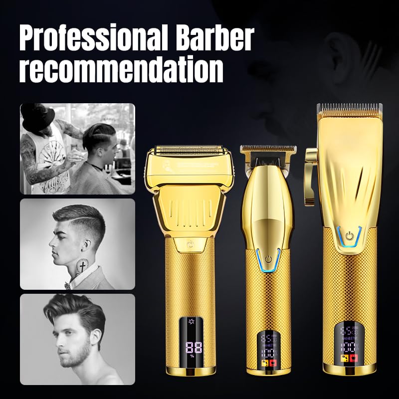 Professional Cordless Hair Clippers for Men - Rechargeable Beard Trimmer & Electric Razor with LCD Display | Barber-Grade Grooming Kit for Home & Travel Use | Perfect Gift for Men (Black)