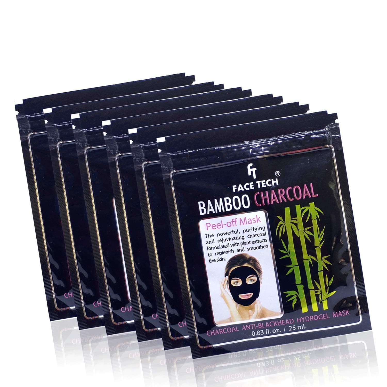 FaceTech Bamboo Charcoal Peel Off Mask - Deep Cleansing Blackhead Remover & Pore Minimizer (6-Pack Pouch) | Perfect for Acne-Prone Skin & Blackhead Removal at Home Spa Days