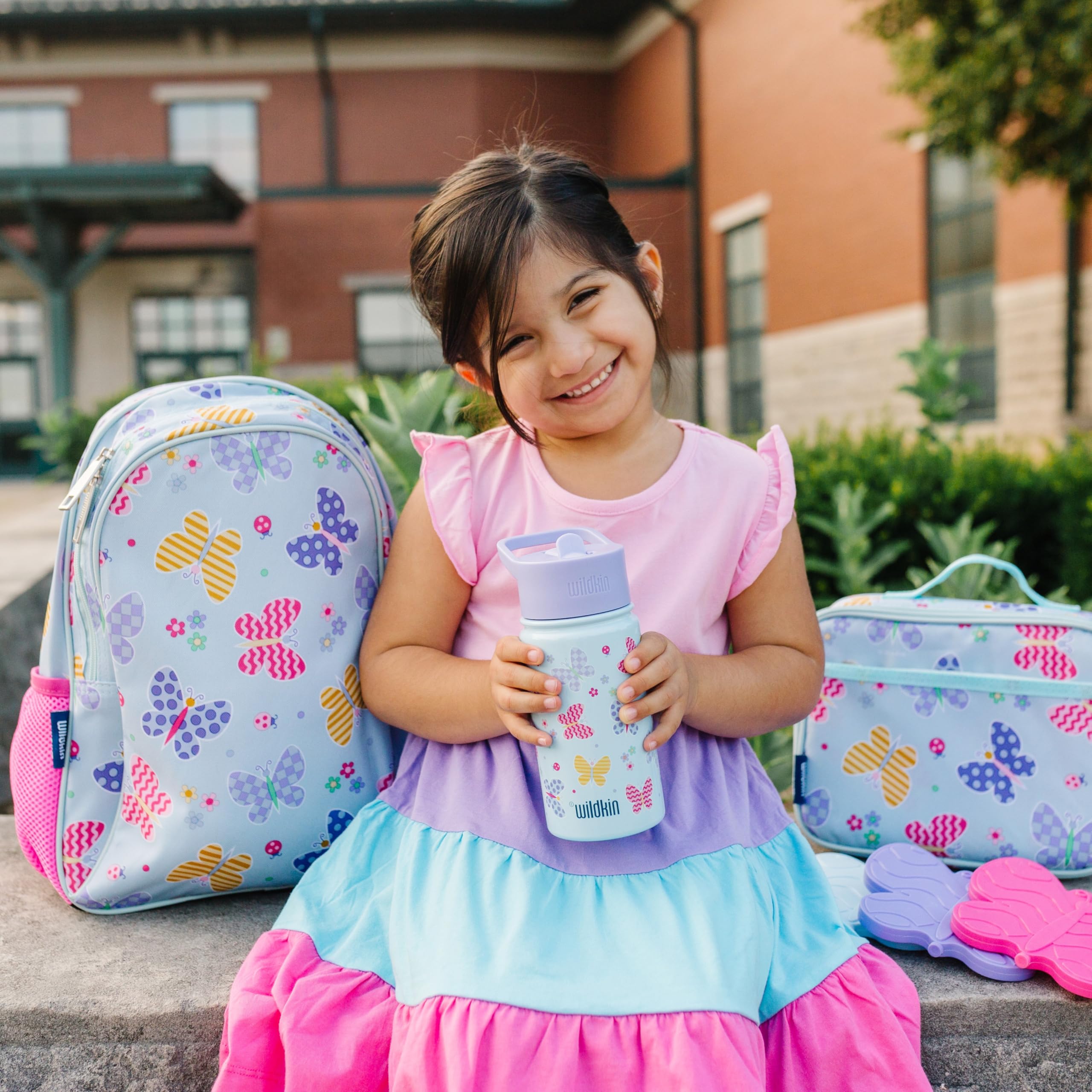 Wildkin 15 Inch Kids Backpack Set with Matching Lunch Box - Butterfly Garden Design for School, Travel & Daycare | Durable Backpack for Girls & Boys