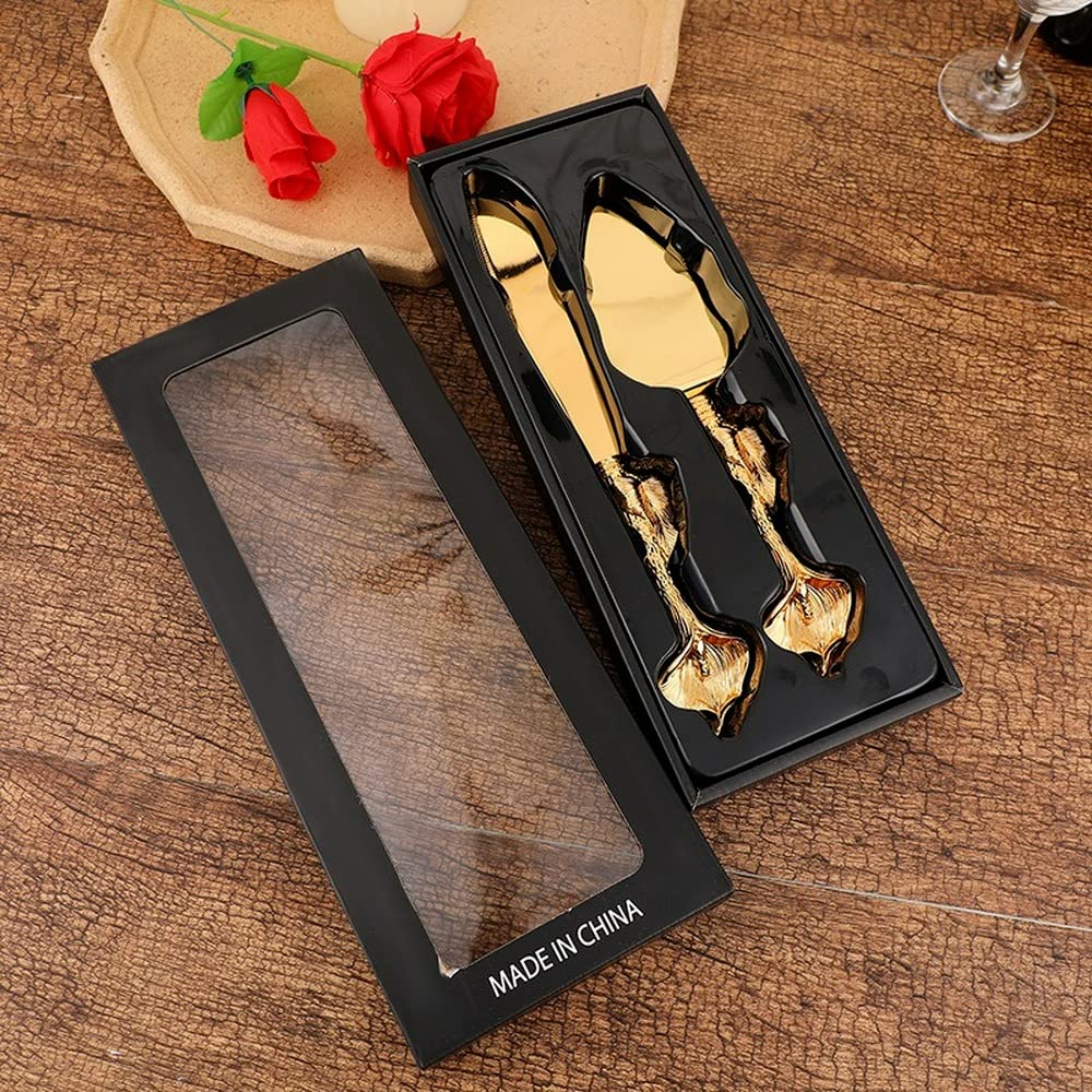 2-Piece European Style Gold Cake Knife and Spatula Set - Elegant Wedding & Banquet Serving Utensils for Cakes, Pies, Pizza - Perfect for Parties, Catering & Home Baking (4-Piece)
