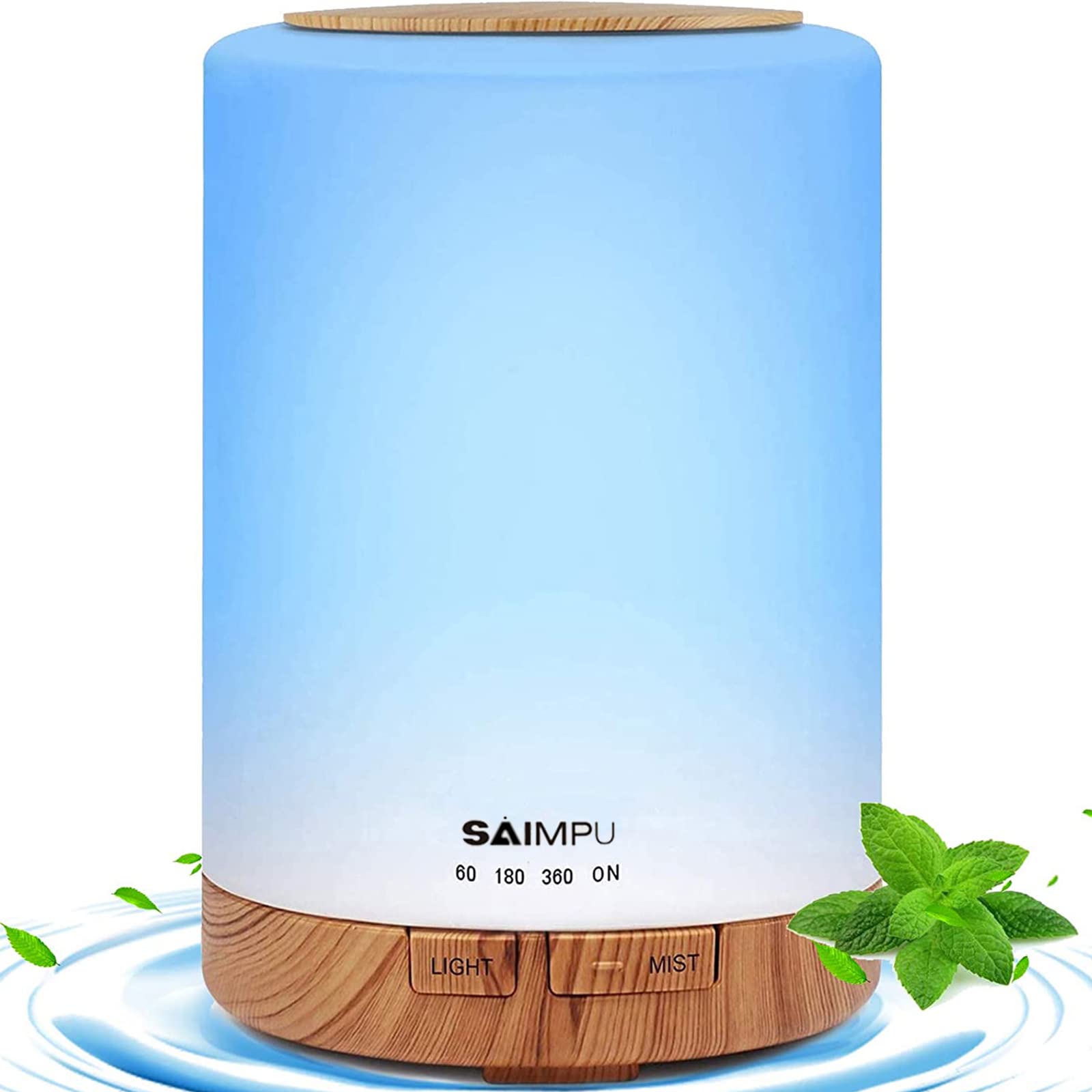 SAIMPU Essential Oil Diffuser - Ultrasonic Aromatherapy Diffuser with 7 Color Changing LED Lights, Cool Mist Humidifier for Home, Bedroom, Office - Quiet Operation & Negative Ion Technology | Perfect for Relaxation, Yoga, Spa & Better Sleep