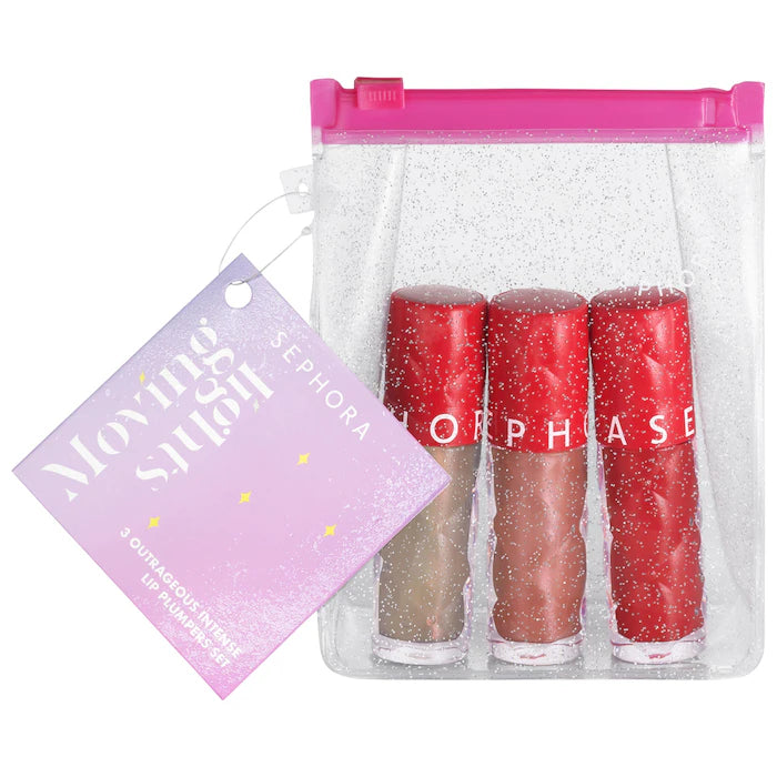 Sephora Outrageous Intense Hydrating Lip Plumping Gloss Set - 3 Pack Moisturizing Lip Gloss for Fuller Lips, Long Lasting Shine - Perfect for Daily Wear, Night Out & Special Occasions