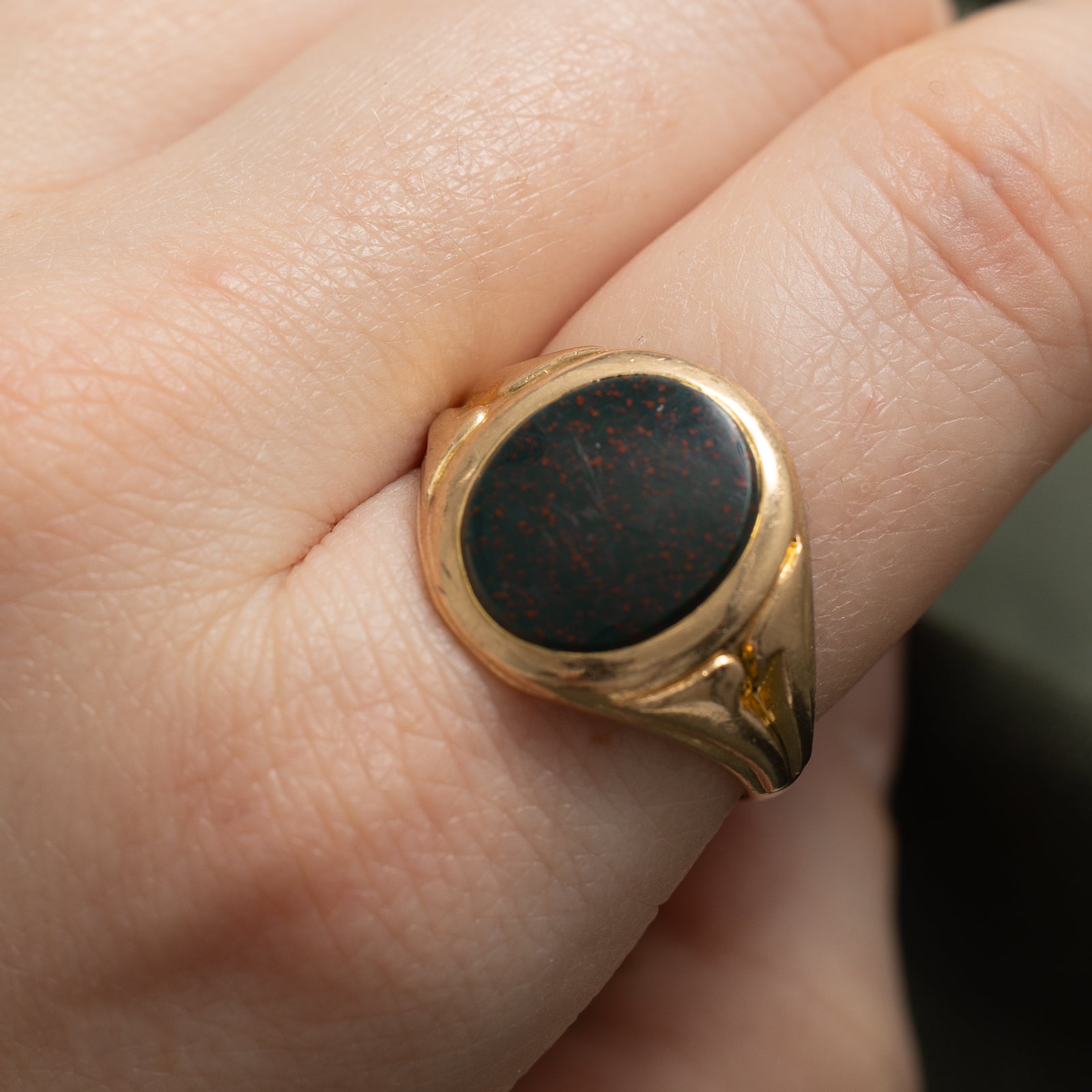 Oval Cut Bloodstone Signet Ring - 3.00ct Genuine Stone - Size 9 - Handmade Sterling Silver Jewelry for Men & Women - Perfect for Wedding, Engagement & Everyday Wear