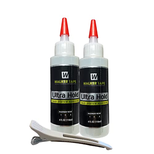 2pcs Ultra Hold Hair Wig Glue Adhesive - 4oz Nozzle Top with White Hair Clip | Safe & Gentle Formula for Wigs, Front Lace & Weave Bonding | Super Strong, Invisible & Waterproof Hair Adhesive | Perfect for Daily Wear, Cosplay & Special Occasions