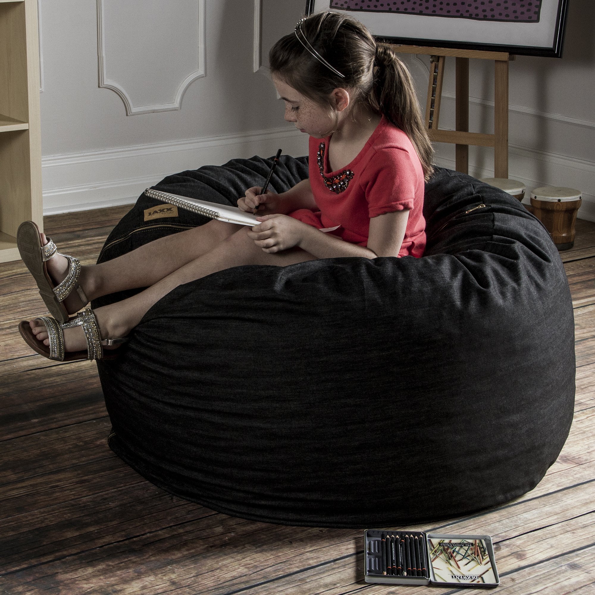 Jaxx Classic Saxx 3 ft Bean Bag Chair - Dark Denim Blue for Kids, Teens & Adults - Perfect for Gaming, Lounging & Dorm Room Decor
