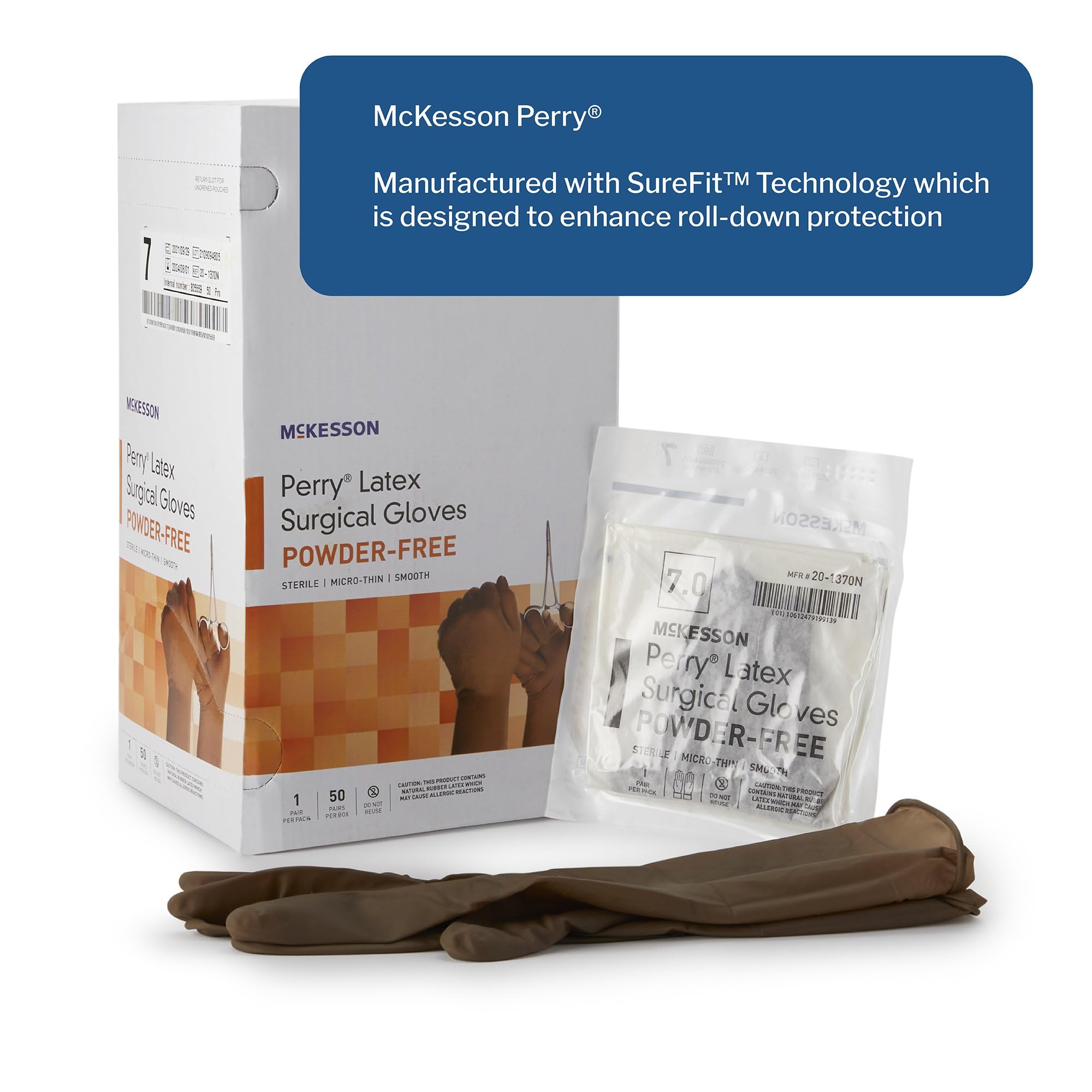 McKesson Perry Latex Surgical Gloves - 200 Pairs | Sterile, Powder-Free, Disposable Medical Exam Gloves | Size 7.0, Brown | Micro-Thin for Superior Sensitivity | Ideal for Healthcare Professionals, Dental Work & Tattoo Artists