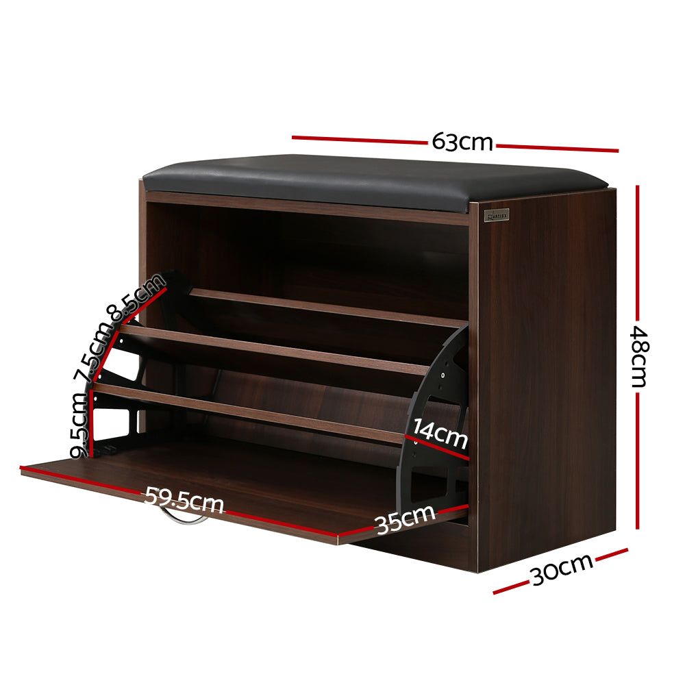 15-Pair Shoe Bench Cabinet with Storage, Solid Walnut Wood Entryway Organizer - Perfect for Hallway, Mudroom, and Closet Shoe Storage