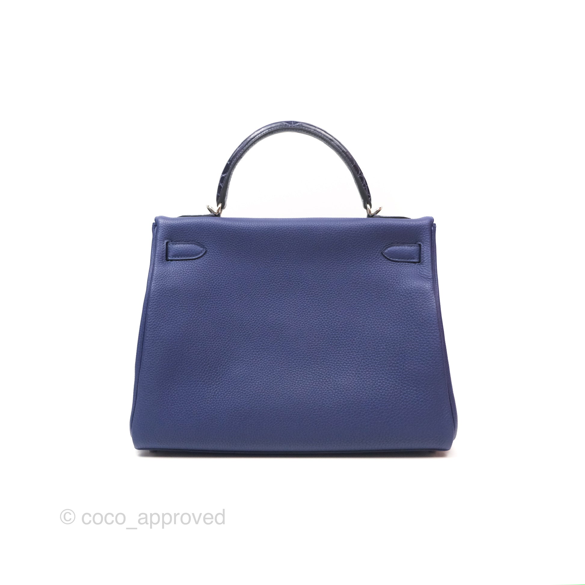 Authentic Hermès Kelly 32 Retourne Touch Bleu Encre Crocodile Leather Bag with Palladium Hardware - Luxury Handbag for Women, Perfect for Office, Dinner Parties & Special Occasions