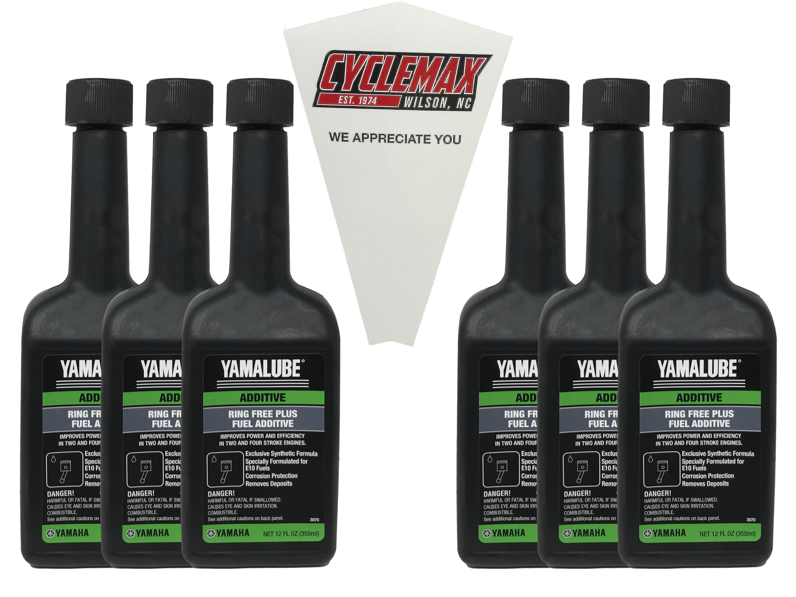 Yamaha Ring Free Plus Fuel Additive ACC-RNGFR-PL-12 - 6 Pack with 12oz Bottles & Funnel - Marine Engine Cleaner for Boats, Jet Skis & Outboard Motors - Prevent Carbon Build Up & Improve Performance
