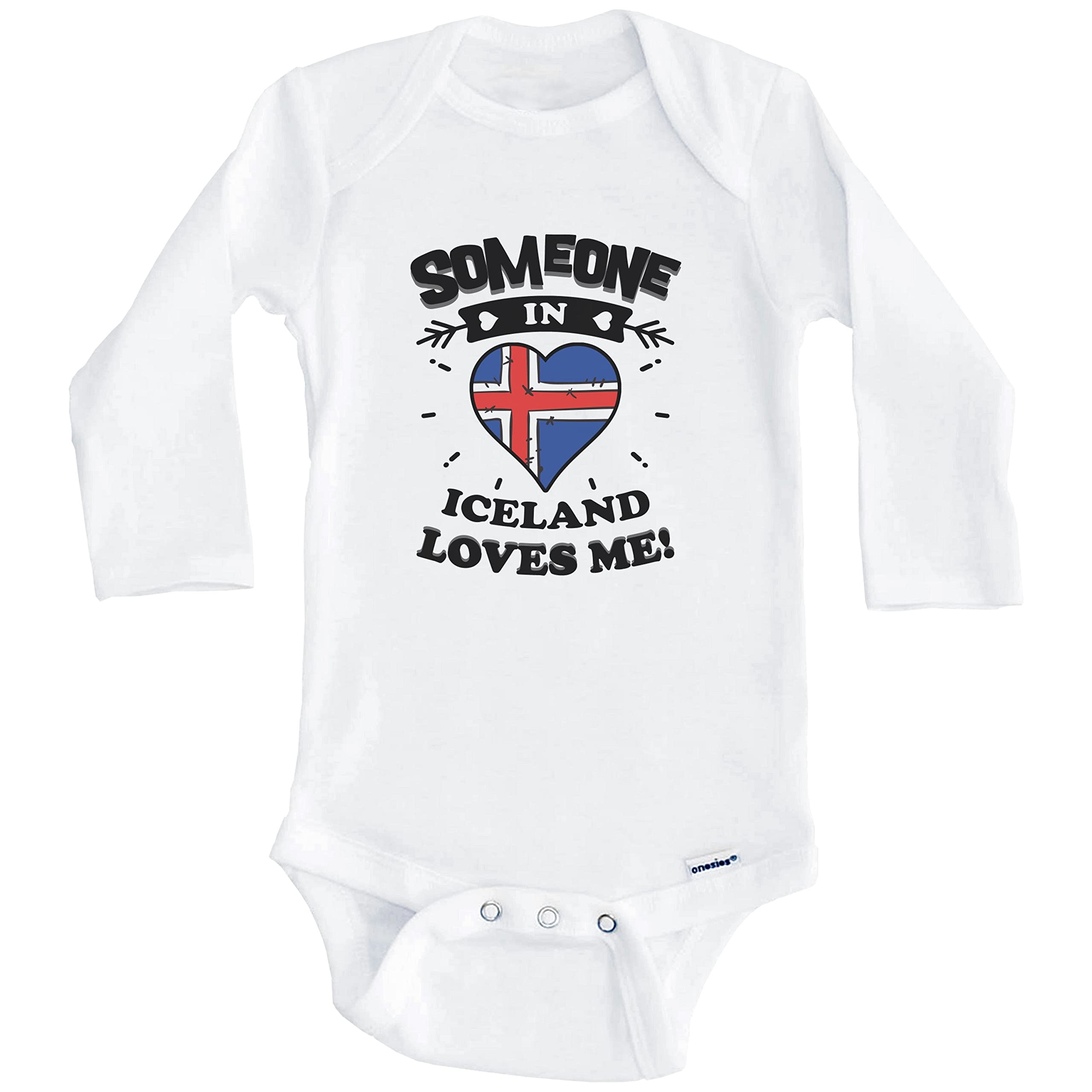 Icelandic Heart One Piece Baby Bodysuit - Long Sleeve Bodysuit with 'Someone in Iceland Loves Me' Print - Perfect for Family Photos, Holidays & Gifts