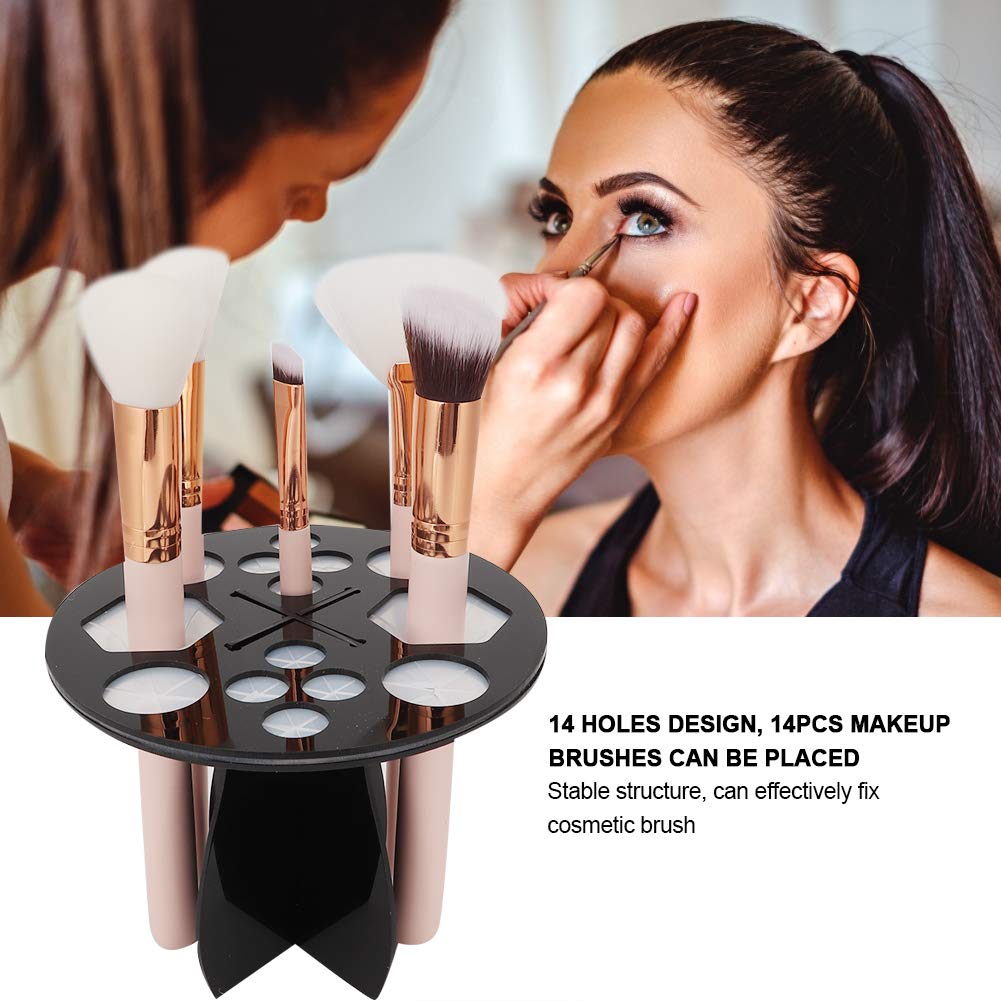 14-Hole Makeup Brush Holder & Drying Rack - Organizer Stand with Cleaning Tray for Makeup Brushes & Tools | Perfect for Salon, Home Vanity & Professional Makeup Artists