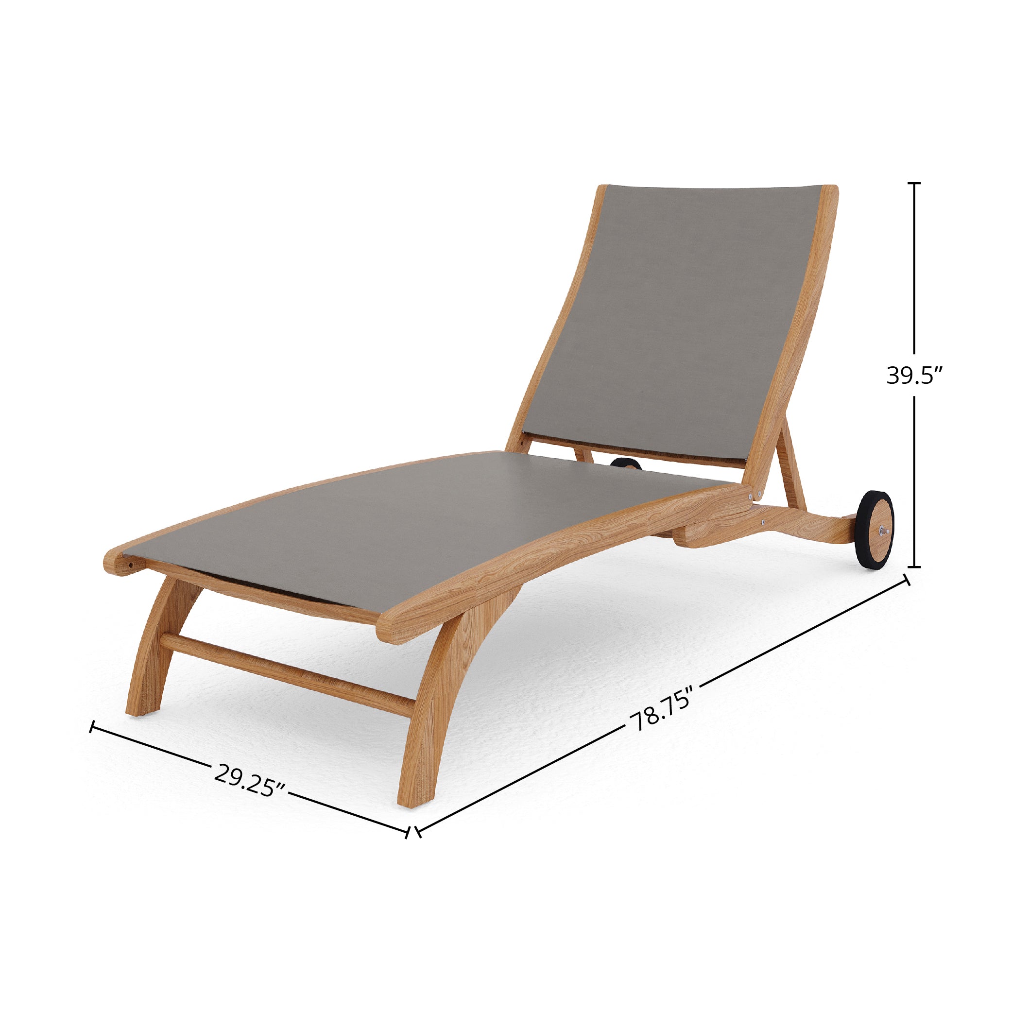 Premium Perrin Teak Outdoor Reclining Chaise Lounge Chair - Taupe Finish with Rear Wheels - Perfect for Poolside, Patio, Beach & Backyard Relaxation