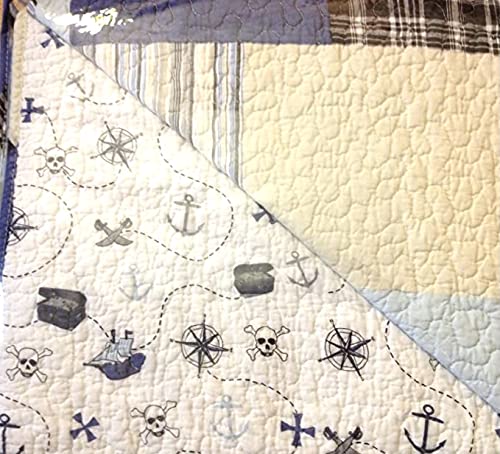 1 PC Reversible Twin Quilt Set - Pirate & Plaid Design for Boys' Bedroom Decor | Soft Comforter for Kids' Beds, Dorm Rooms & Sleepovers