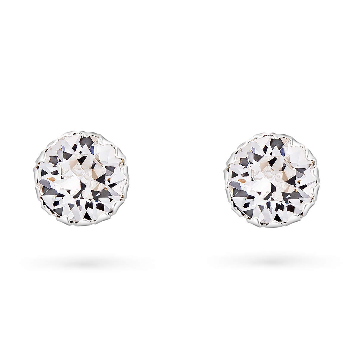 DTPsilver® 925 Sterling Silver Stud Earrings with Swarovski® Crystal - 6mm Round Stud Earrings for Women & Girls - Hypoallergenic Jewelry Gift for Birthday, Anniversary & Everyday Wear