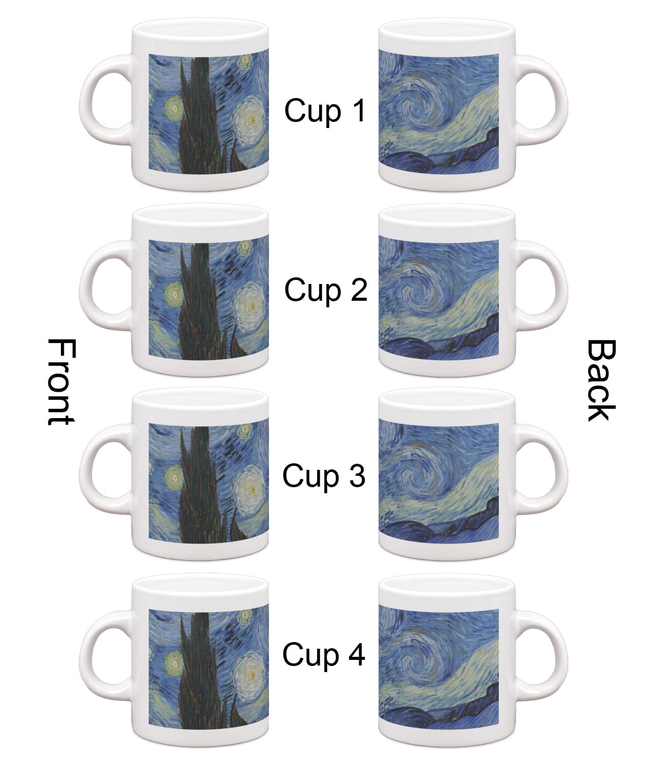 Van Gogh Starry Night Espresso Cups Set of 4 - Handmade Ceramic Coffee Mugs for Home, Office & Cafe Use - Perfect Gift for Art Lovers & Coffee Enthusiasts
