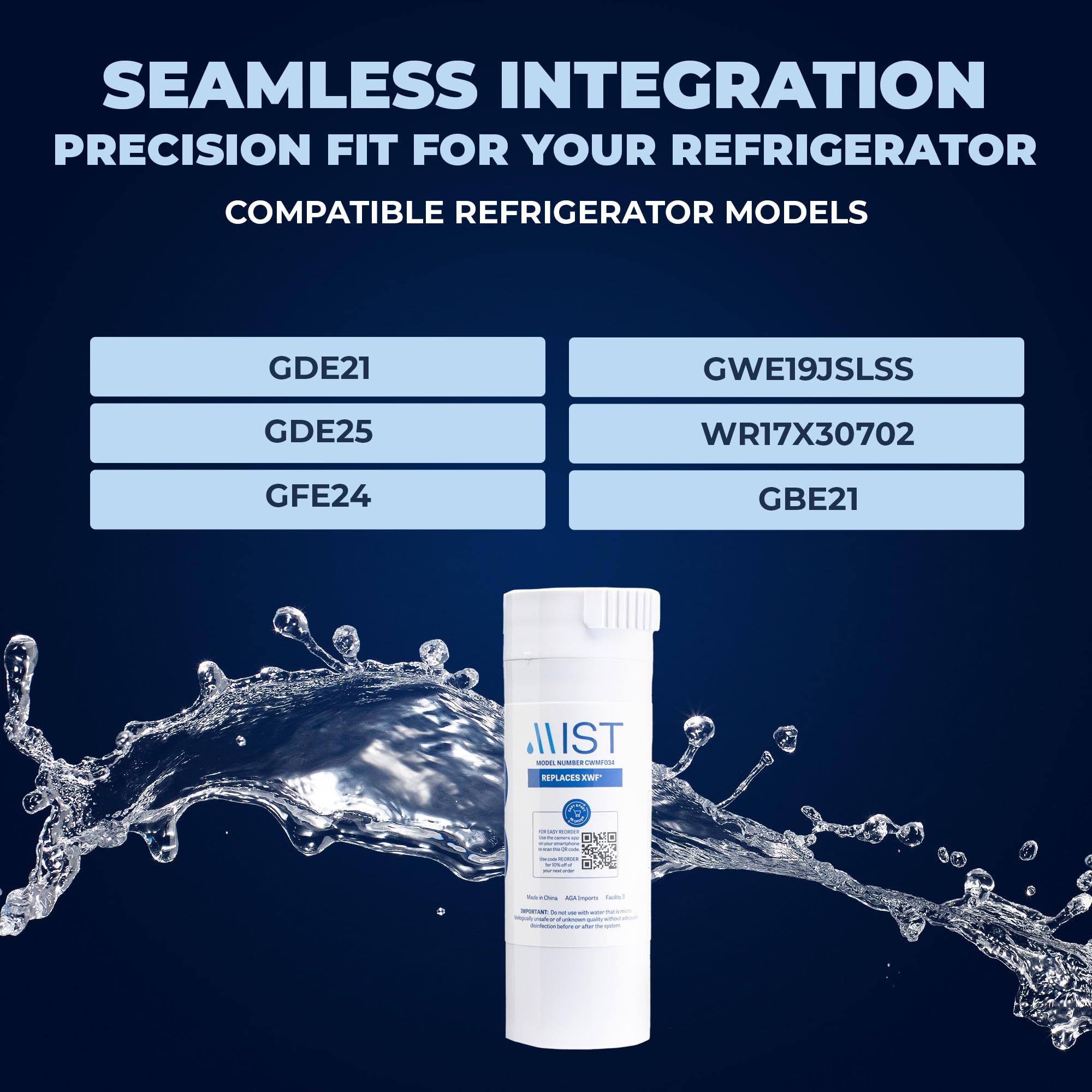 GE XWF Water Filter Replacement 3-Pack - Compatible with GWE19JSLSS, WR17X30702, GBE21, GDE21, GDE25, GFE24 Refrigerators (Not XWFE) - Clean & Safe Drinking Water for Home, Office, and Kitchen Use