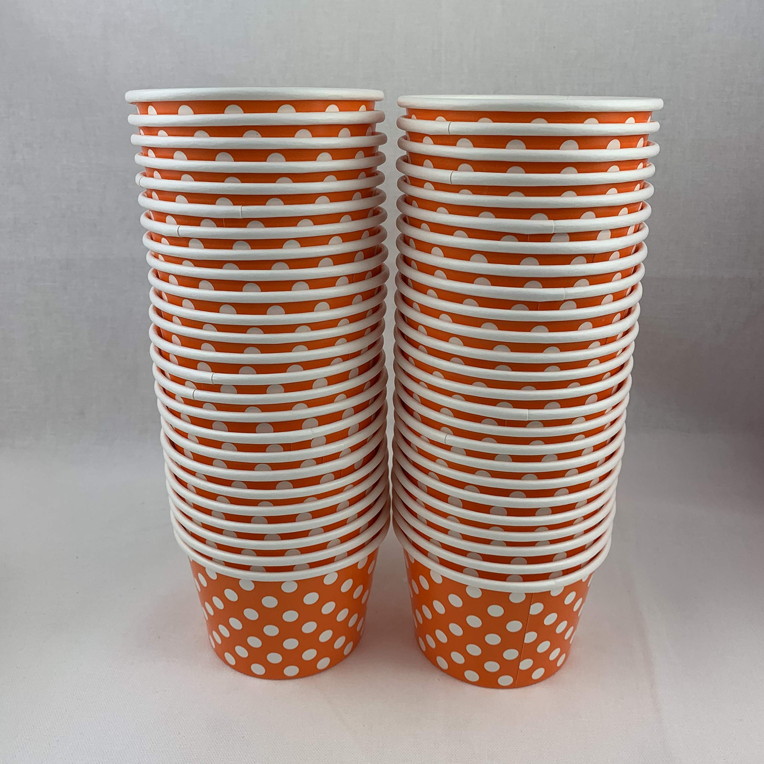 Polka Dot Paper Ice Cream Cups 4oz Orange - 50 Pack Disposable Yogurt & Dessert Cups for Parties, Catering, and Ice Cream Shops