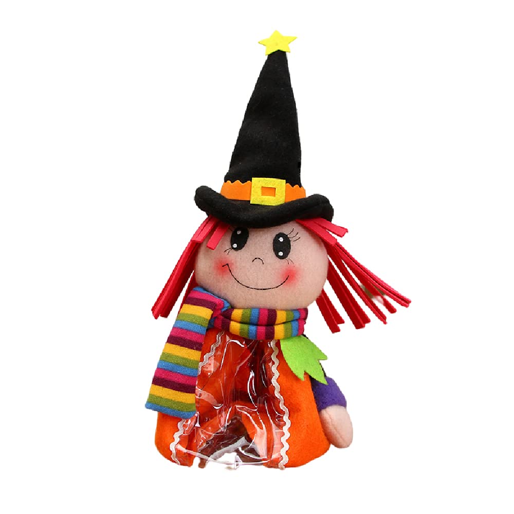 Quenny Halloween Decorations - Cartoon Pumpkin Doll Candy Gift Bags with Zipper for Trick or Treat, Party Favors & Home Decor (Pink Hair Pumpkin Doll Gift Bag) - Perfect for Halloween Parties, Classroom Treats & Spooky Decor
