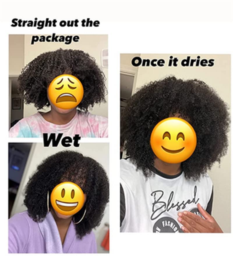 Afro Kinky Curly Human Hair Wig with Bangs - 200% Density Virgin Brazilian Hair - 24 Inch Short Curly Wig with Machine Made Scalp - Natural Black Color for Women - Perfect for Daily Wear, Cosplay & Special Occasions