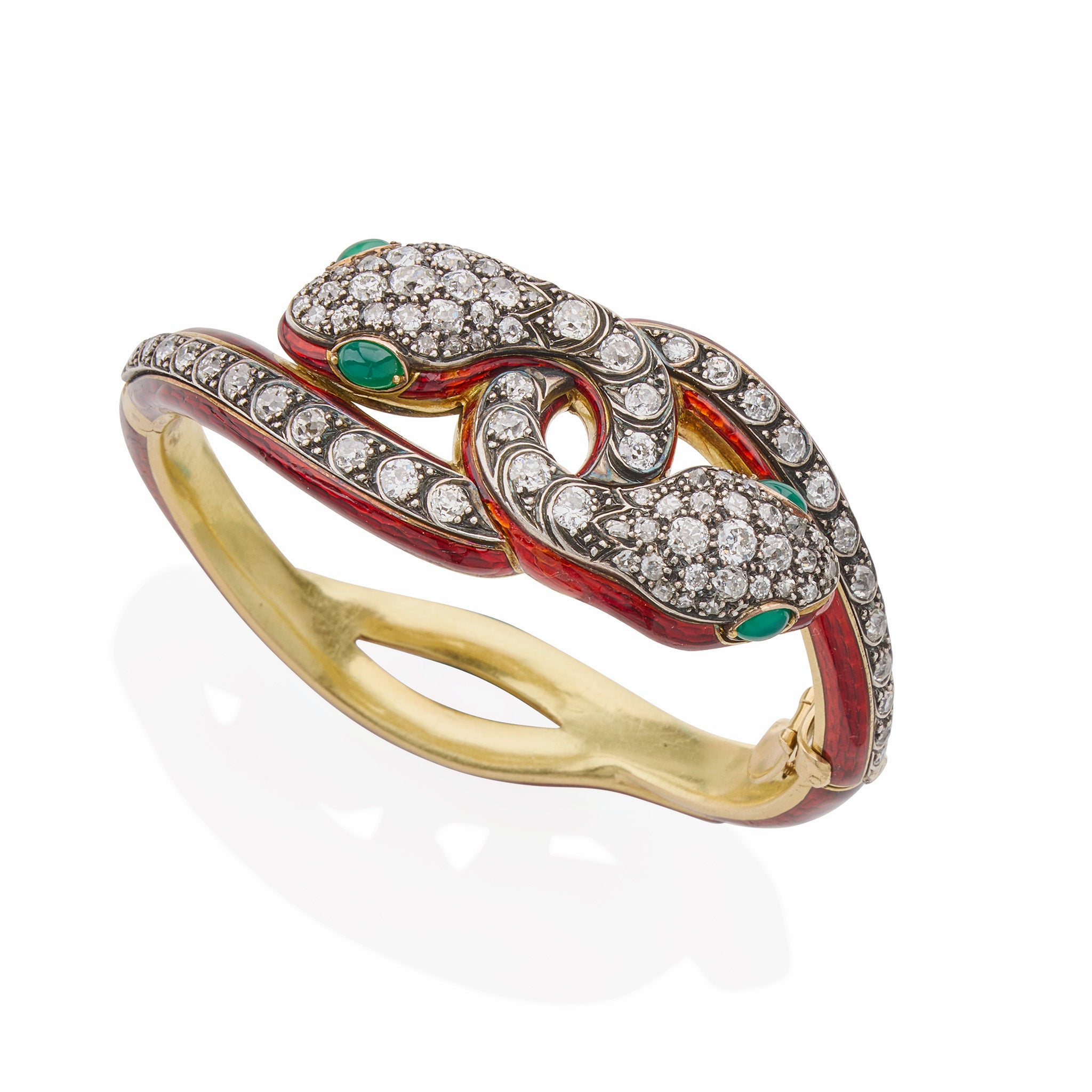 Antique Diamond & Enamel Snake Bracelet - Vintage Jewelry for Women, 18K Gold Plated Serpent Arm Cuff - Perfect for Evening Parties, Weddings & Special Occasions
