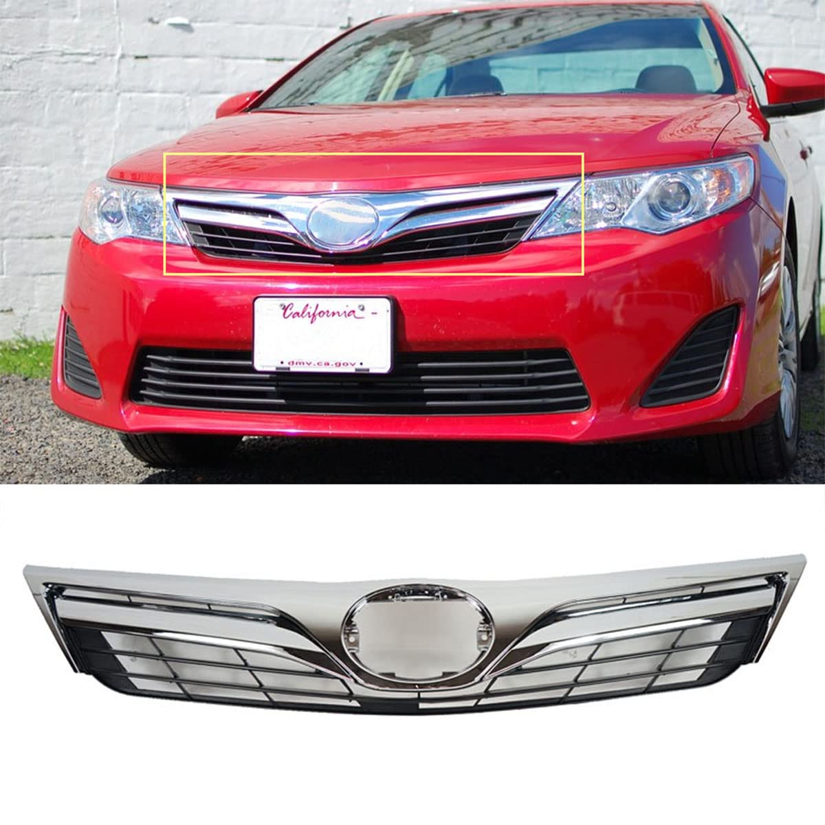 2012-2014 Toyota Camry LE XLE Front Bumper Grille Upper Grill Assembly - Chrome Molding Dark Gray ABS Plastic (TO1200343, 5310106560) | Perfect Replacement for Damaged Grilles & Car Front End Upgrades