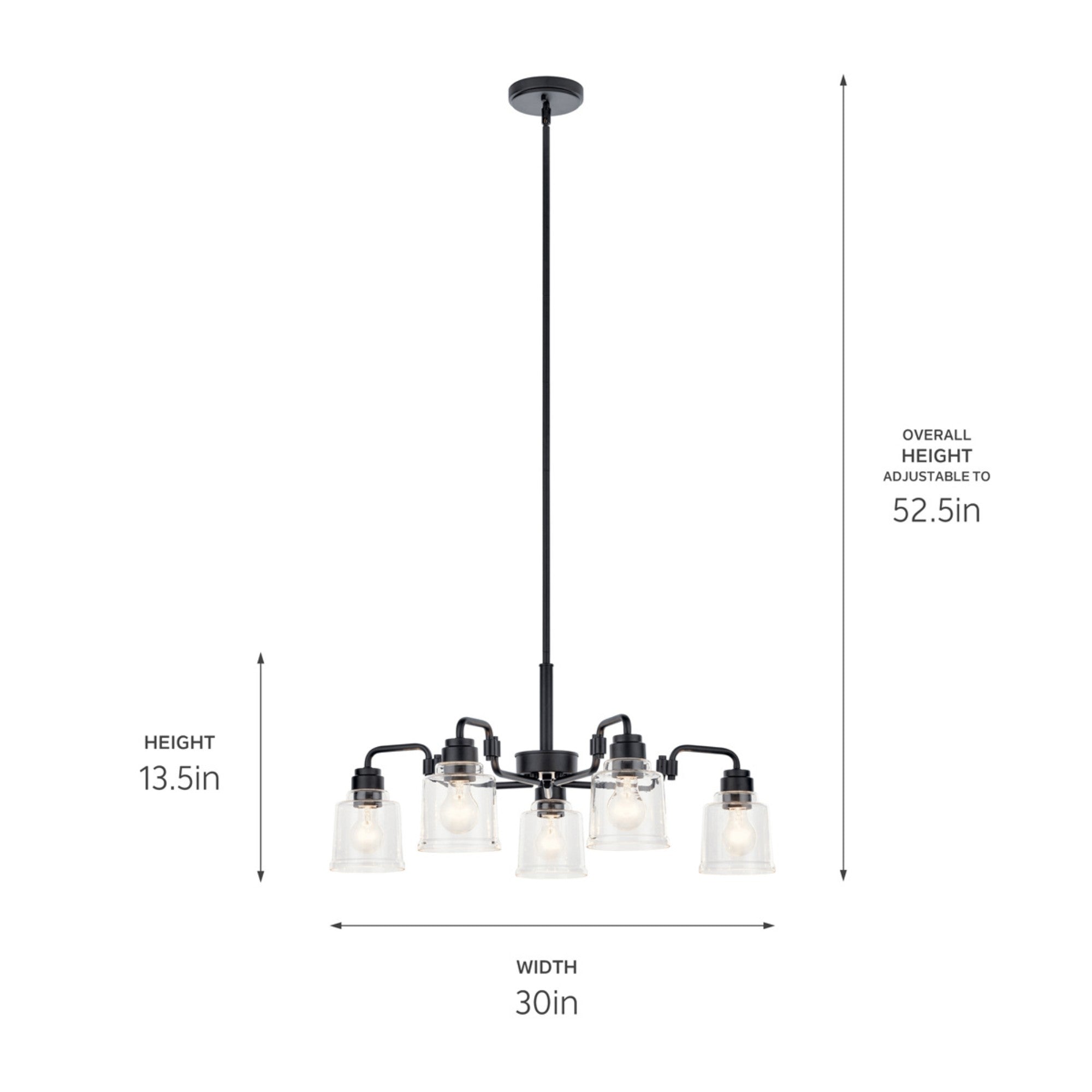 Aivian 30-Inch 5-Light Black Chandelier - Modern Ceiling Lighting Fixture for Dining Room, Bedroom, or Living Room Decor