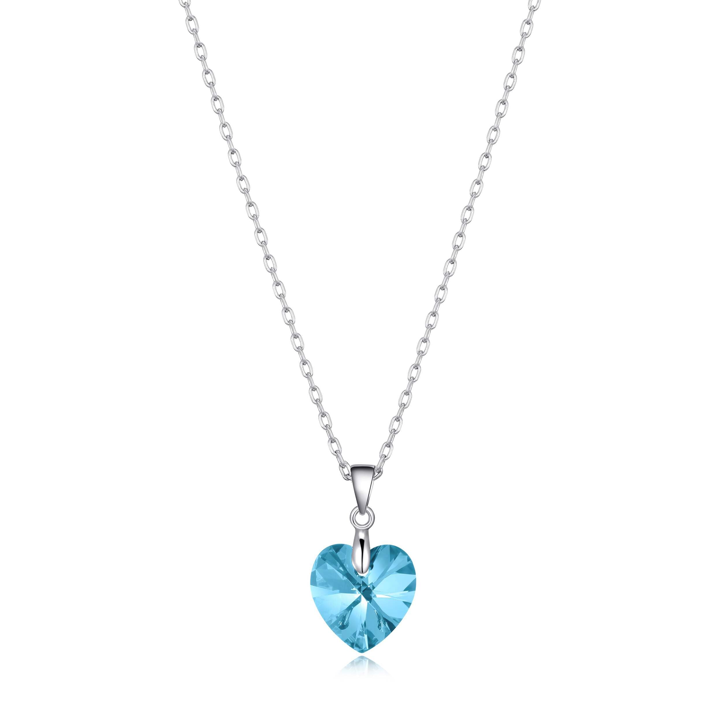 Sterling Silver Aquamarine Heart Necklace with Zircondia® - Perfect for Gifts & Anniversaries