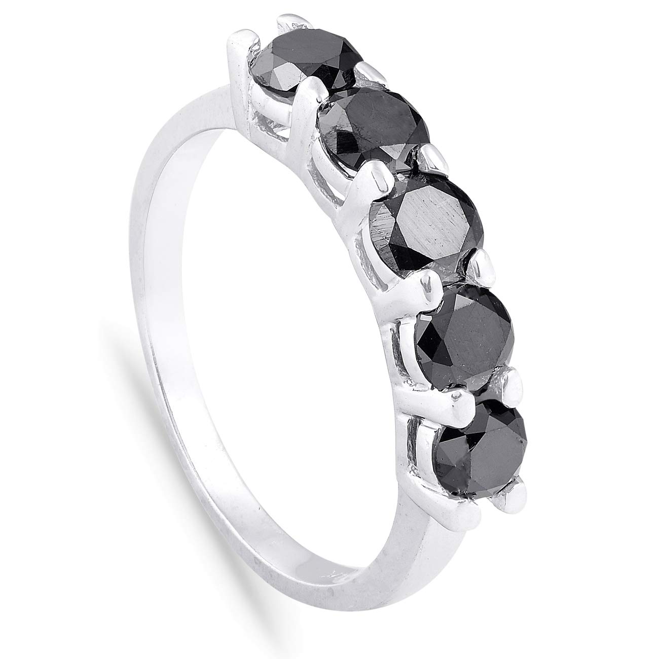 1ct Five Stone Black Diamond Wedding Ring - 14K White Gold Engagement Band for Women - Perfect for Bridal, Anniversary & Special Occasions