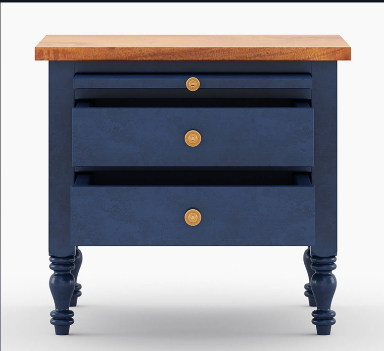 Hand Carved Blue Nightstand - Solid Wood Bedside Table with Drawer for Bedroom, Living Room, or Guest Room - Perfect for Storage & Decor