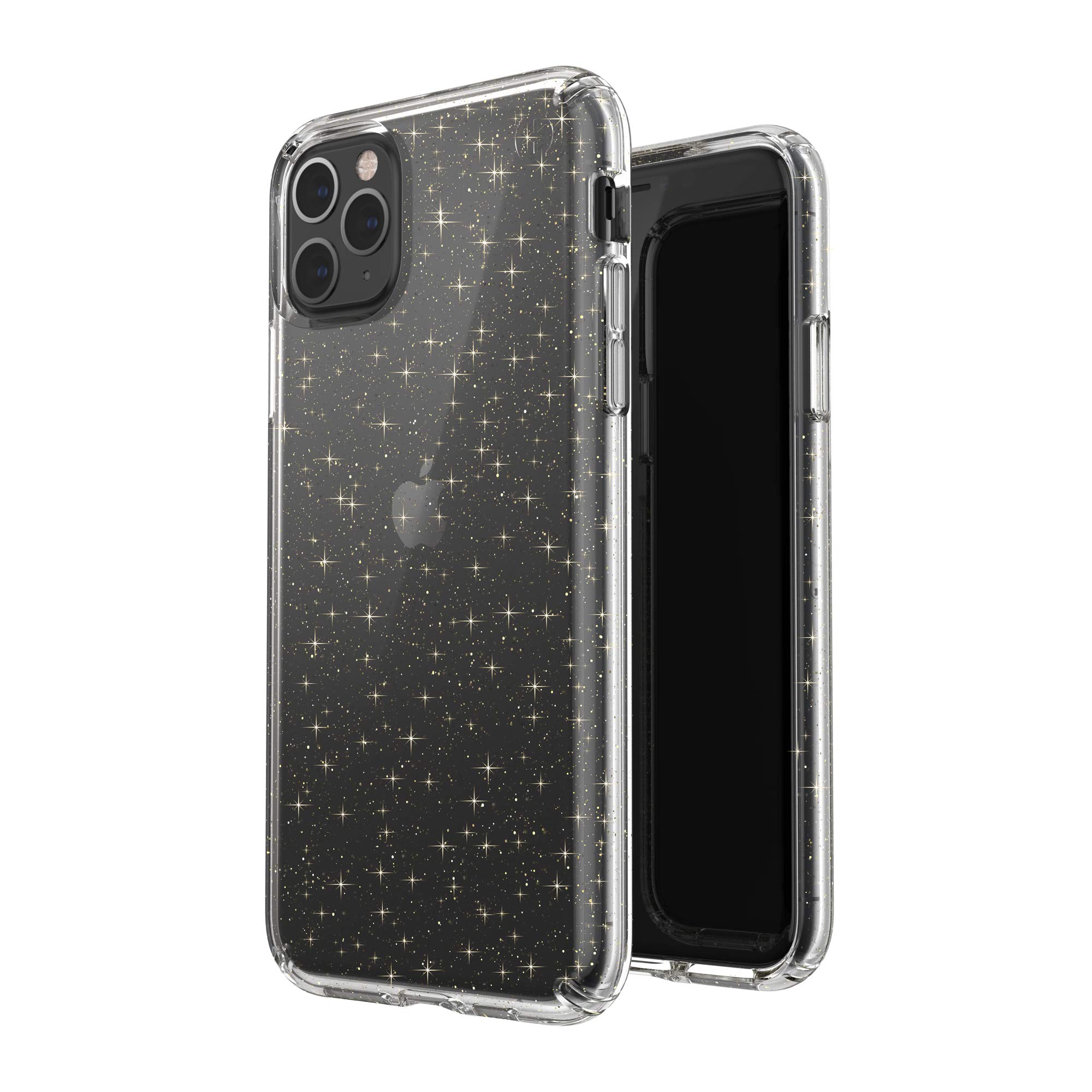 Speck Presidio Clear + Glitter iPhone 11 Pro Max Case - Ultra Thin Slim Hard Protective Cover with Anti-Scratch Technology, Clear/Gold Glitter (130027-5636) - Perfect for Everyday Protection & Style Enhancement
