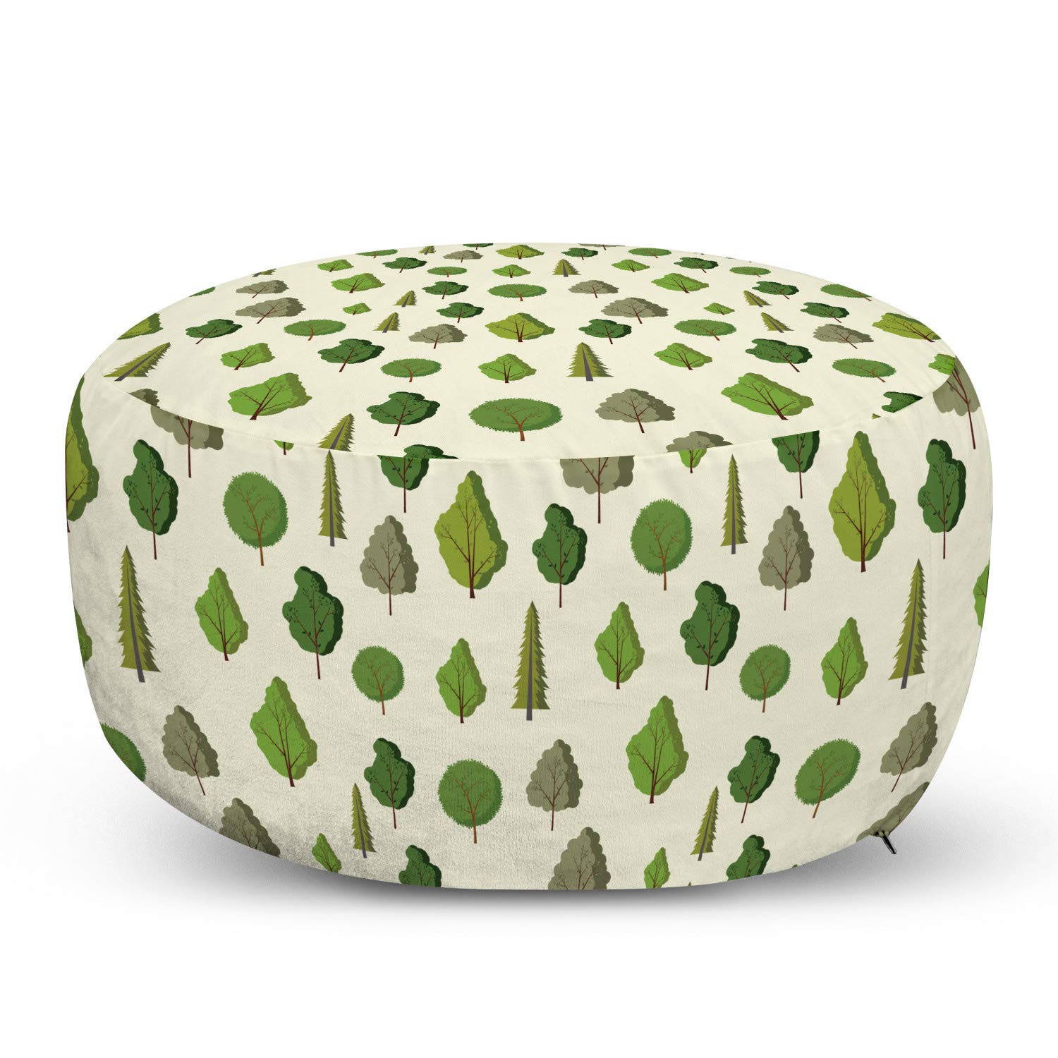 Ambesonne Forest Ottoman Pouf - Botanical Tree Design Foot Rest with Removable Cover, Green Multicolor Home Decor for Living Room & Bedroom | Perfect for Relaxing, Reading, or Adding Nature-Inspired Style to Your Space