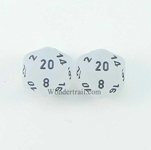 16mm Clear Frosted D20 Dice Set with Black Numbers - 2pc Polyhedral Dice for Dungeons & Dragons, RPG Games, Tabletop Gaming & Collectibles (WCXPF2001E2)