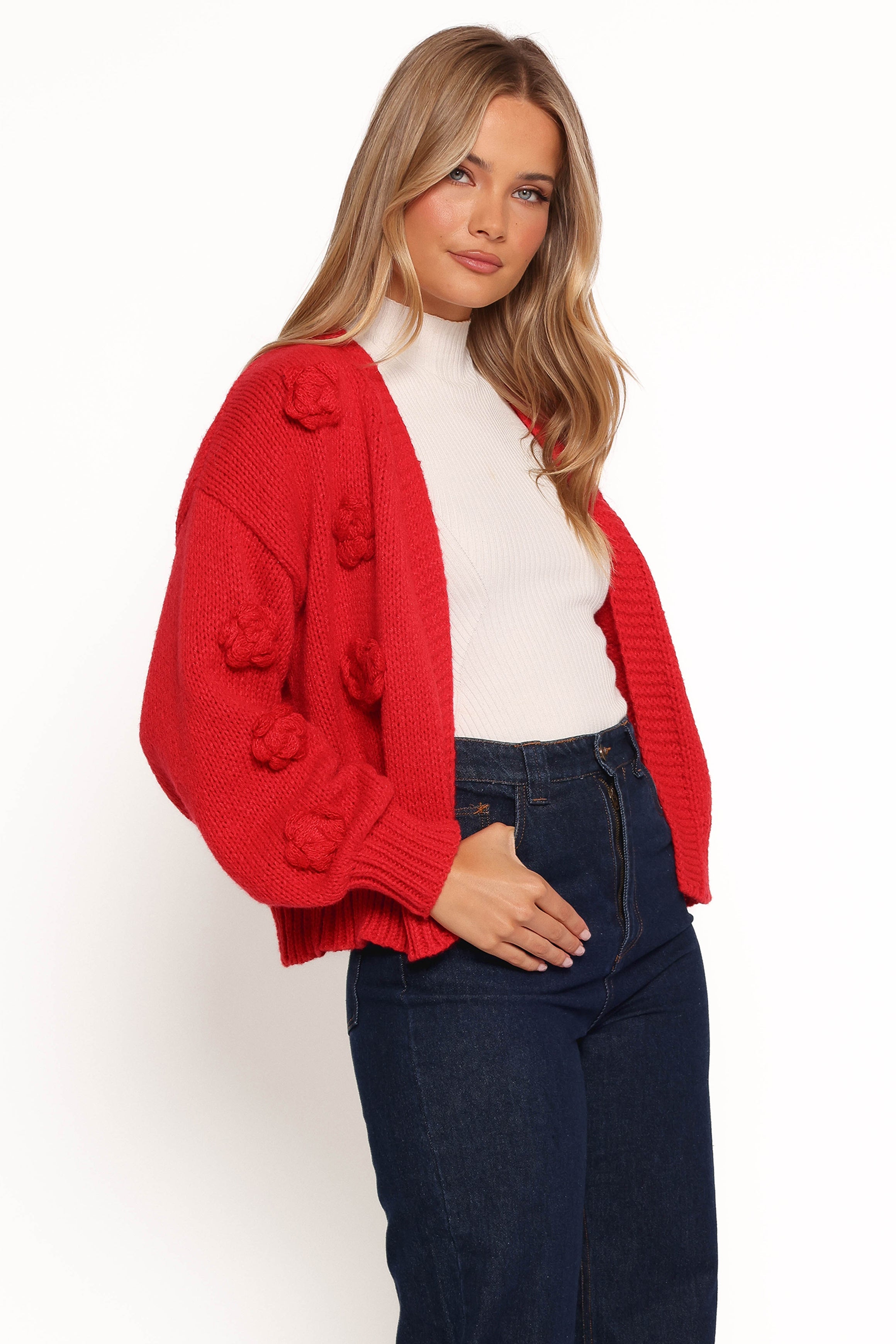 Doralee Women's Red Rose Cardigan - Soft Knit Open Front Sweater for Casual Wear, Office, and Date Nights